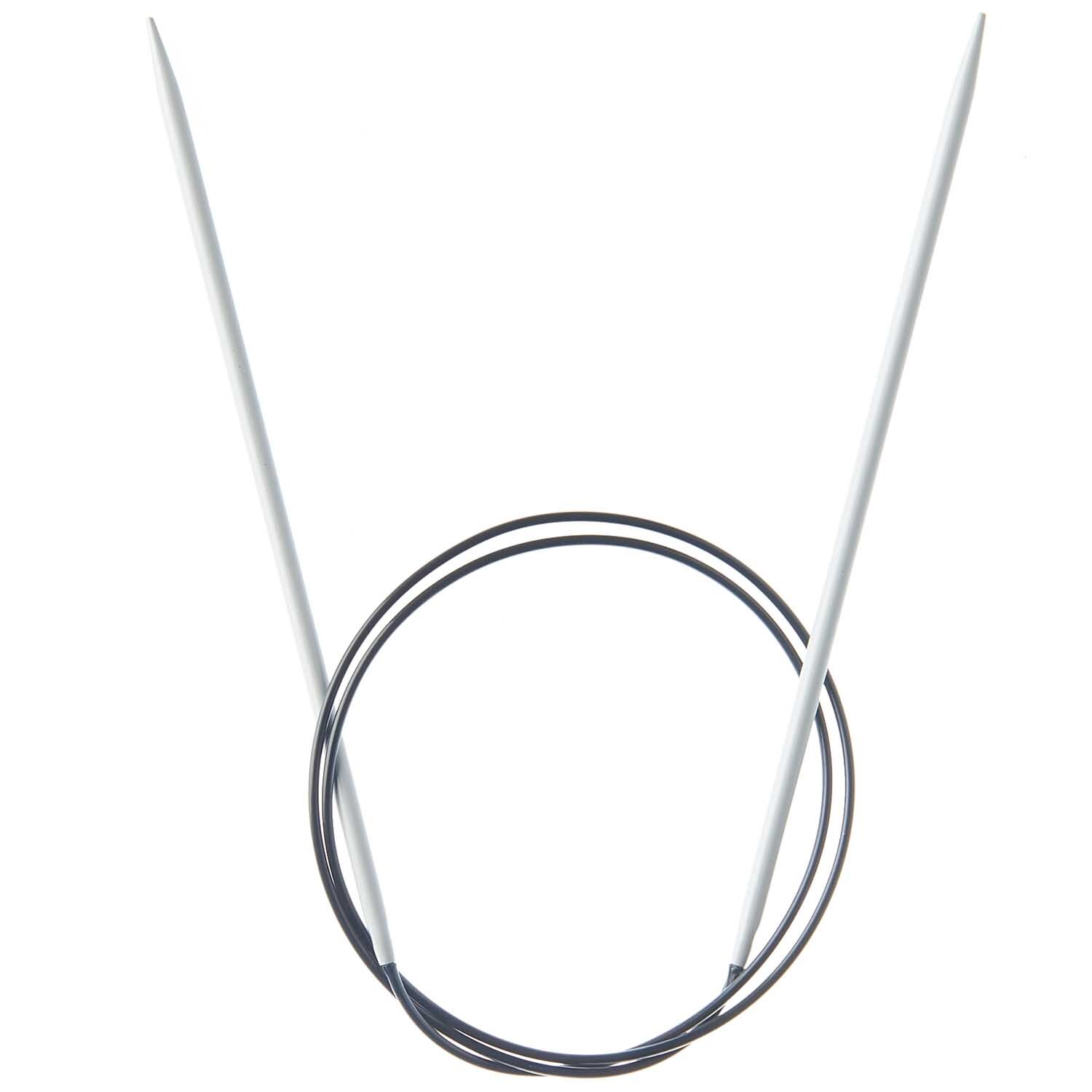 Rundstricknadel 80cm Aluminium von Rico Design, silberne Nadeln mit flexiblem Kabel. Ideal für Strickprojekte.