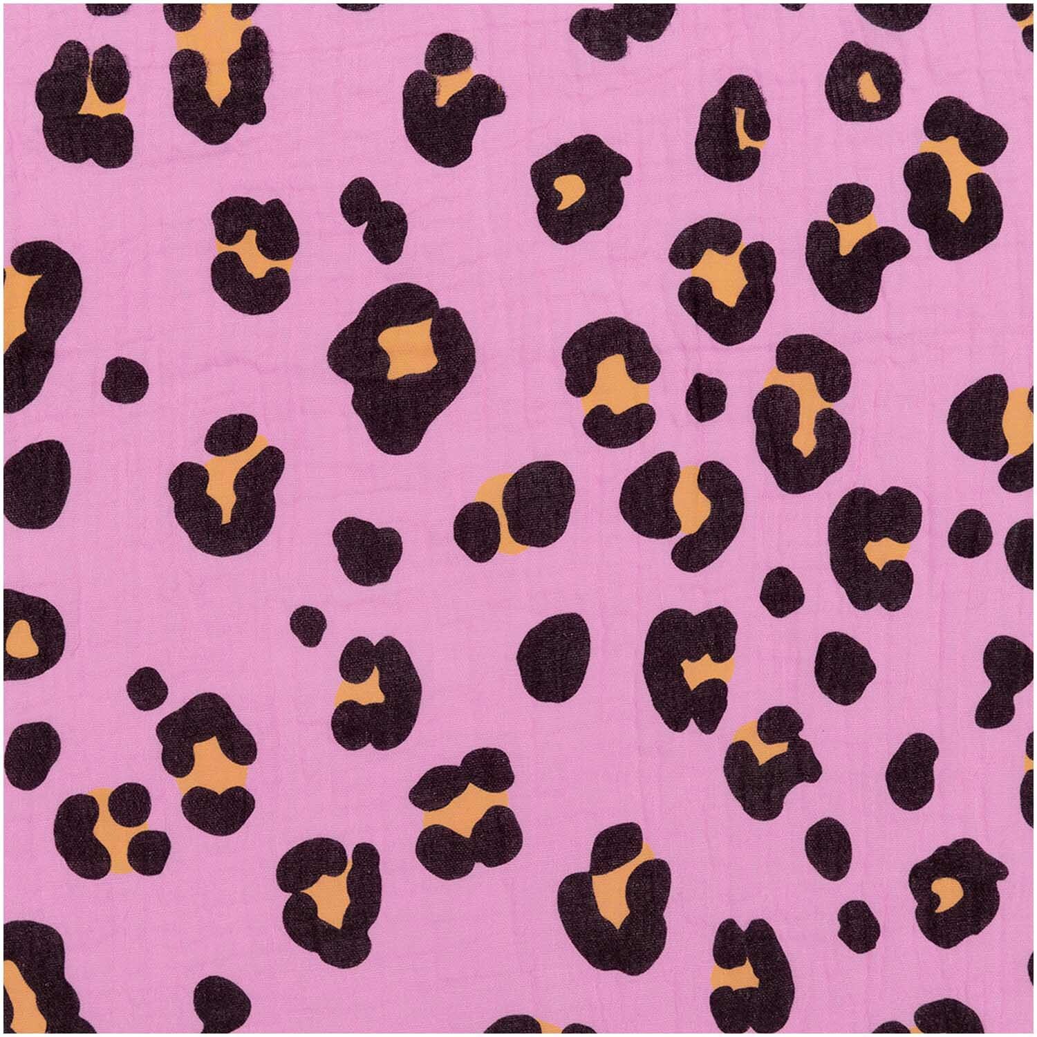 Meterware Krinkelmusselin Acid Leo pink mit auffälligem Leopardenmuster von Rico Design. Ideal für kreative Nähprojekte.