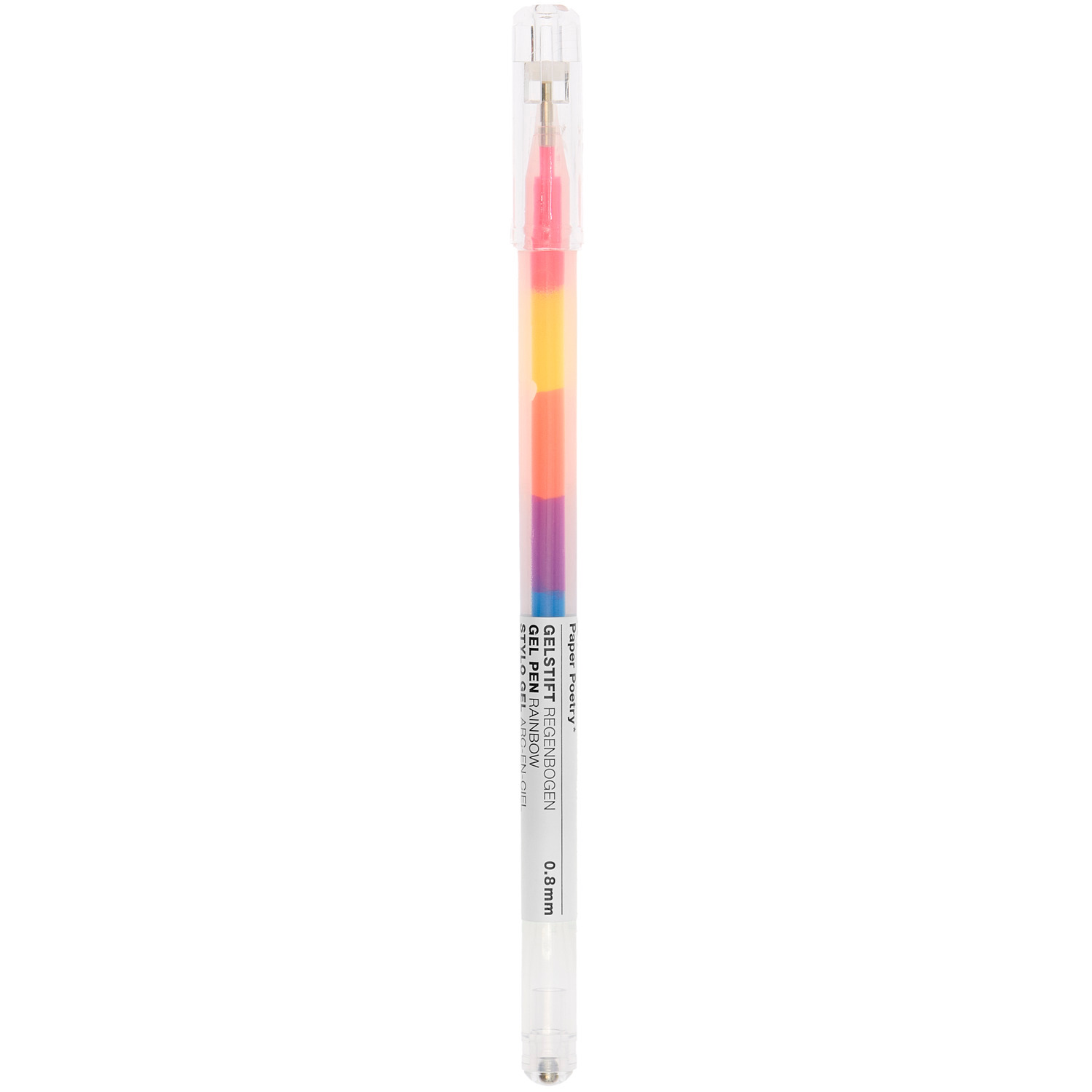 Paper Poetry Gelstift Regenbogen neon 0,8mm von Rico Design. Ein bunter Gelstift mit transparentem Gehäuse. Ideal für kreative Projekte.