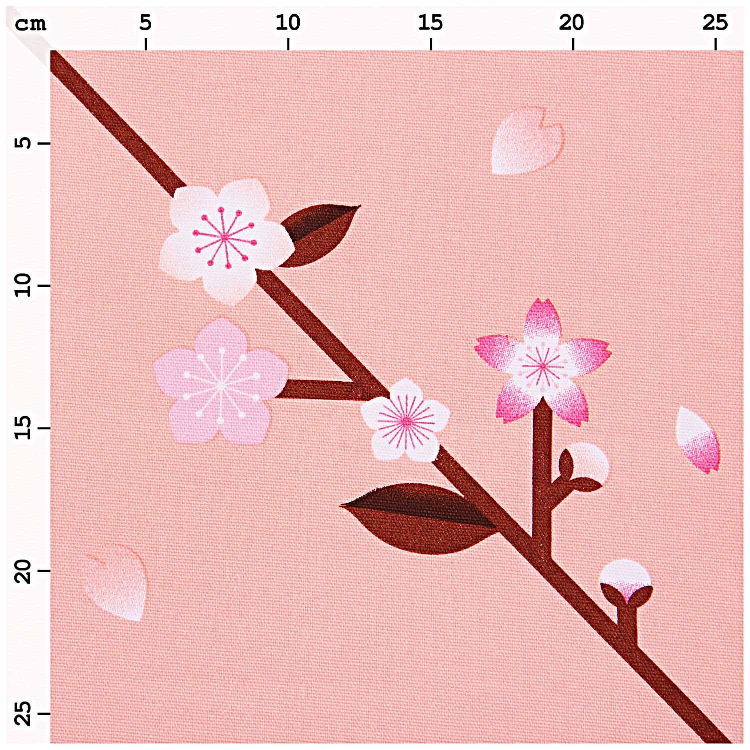 Stoffabschnitt Canvas Kirschblüten pfirsich zeigt zarte Blüten auf einem Zweig, ideal für kreative Projekte.
