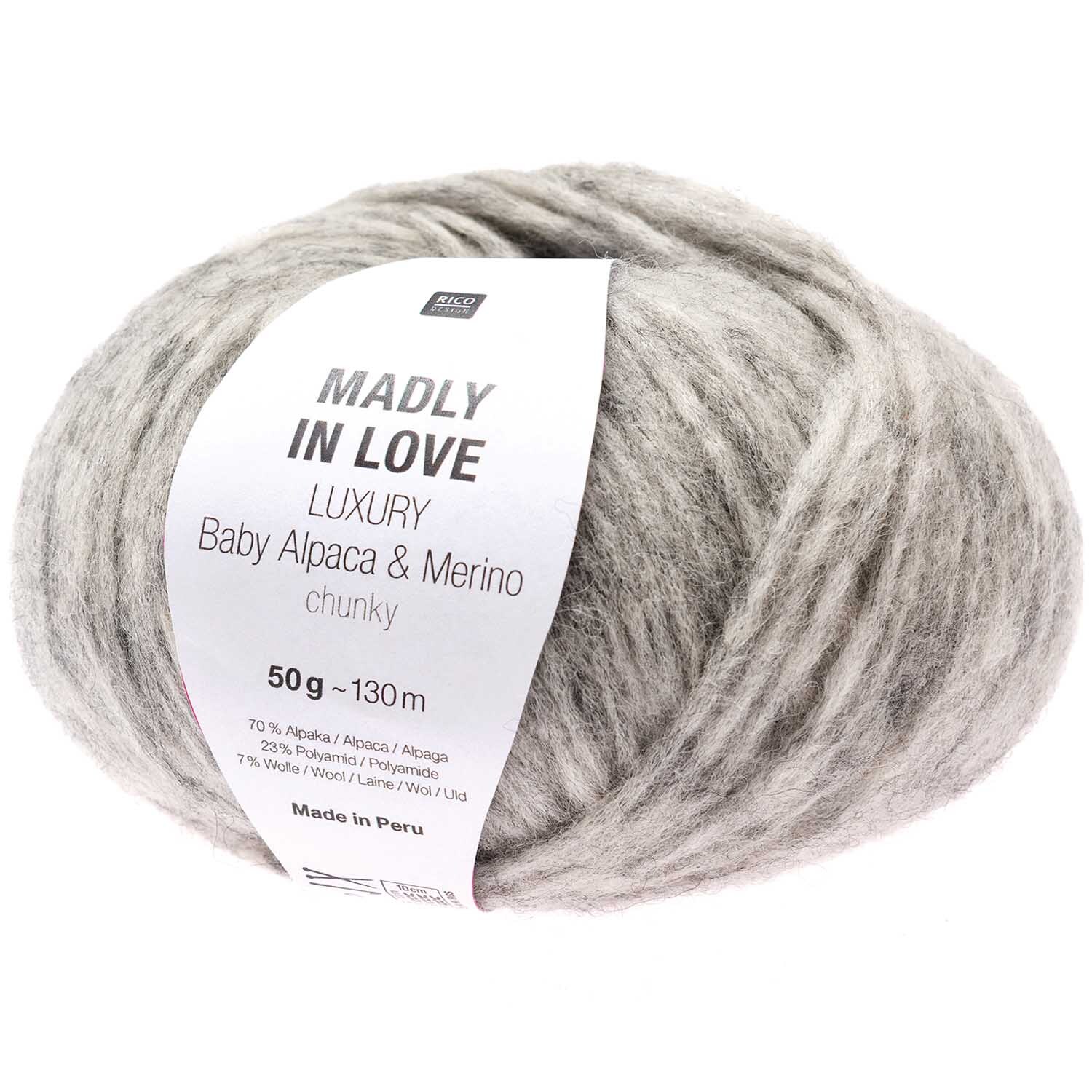 Luxury Baby Alpaca & Merino chunky: Weiches, graues Garnknäuel von Rico Design, ideal für Strickprojekte.