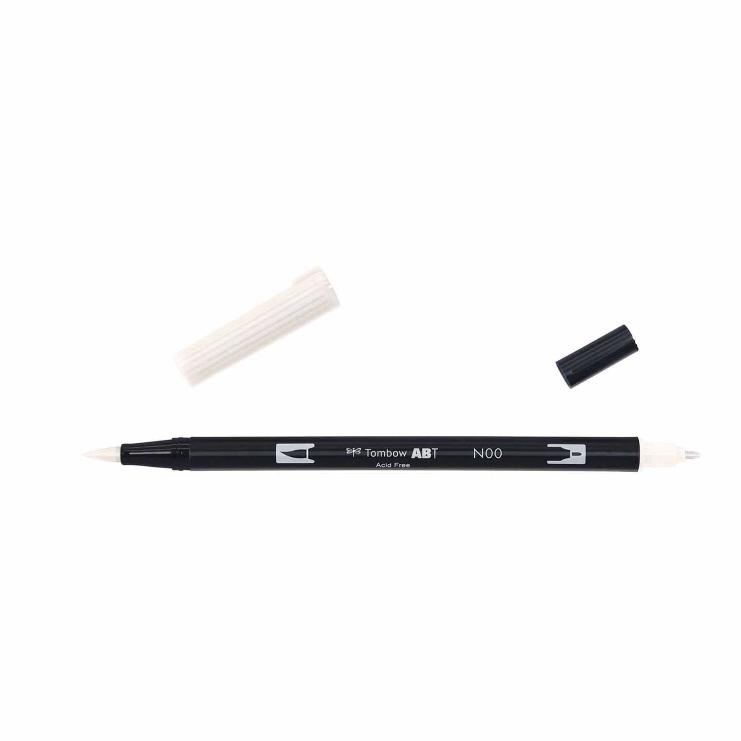 ABT Dual Brush Pen von Tombow, Blender N00, mit zwei Spitzen, eine weiße und eine schwarze Kappe. Ideal für kreative Projekte.