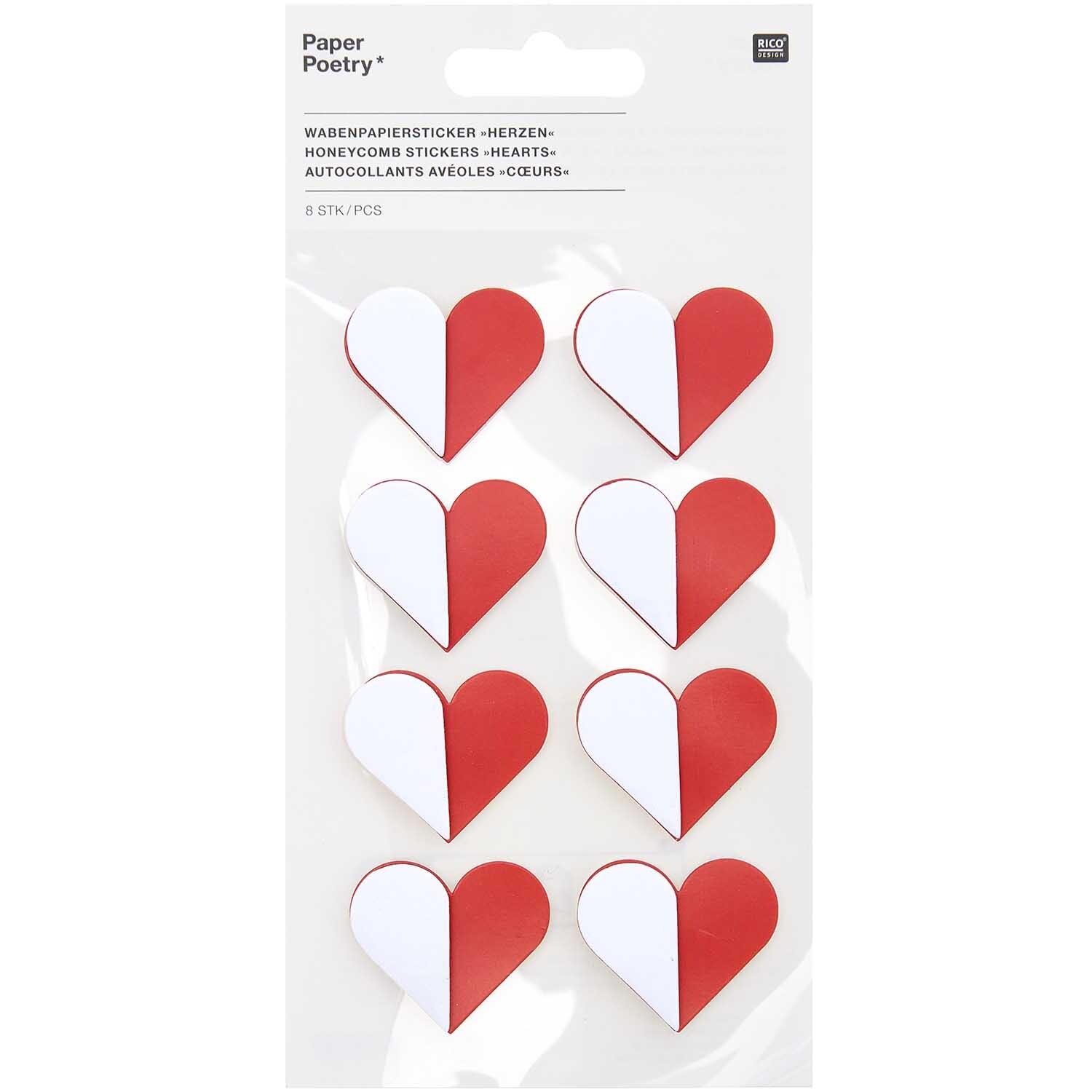 Paper Poetry Wabenpapiersticker Herzen 1 Blatt Farbe Rot von Rico Design