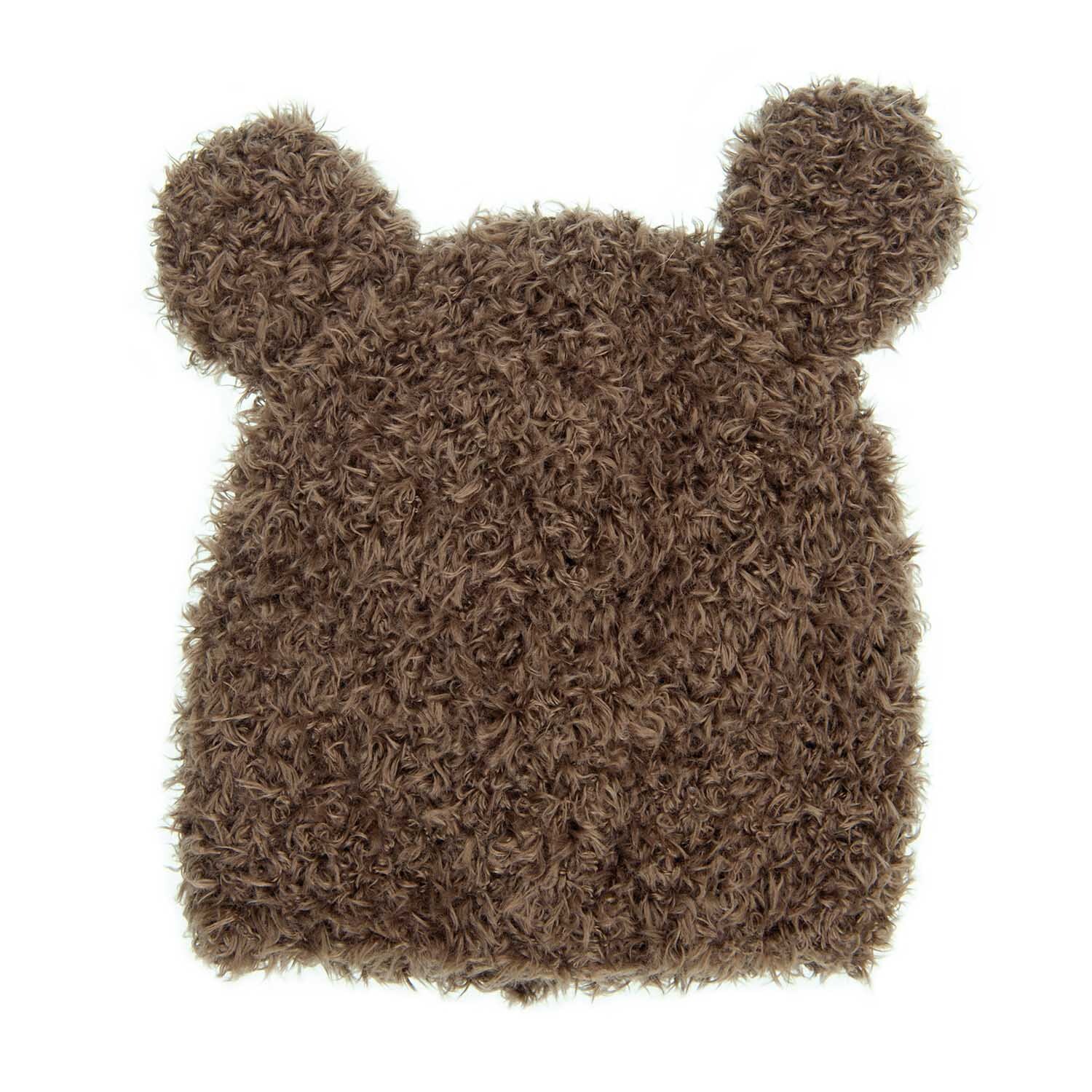 Strickset Mütze Bär in Braun von Rico Design, zeigt eine flauschige Mütze mit Bärenohren.