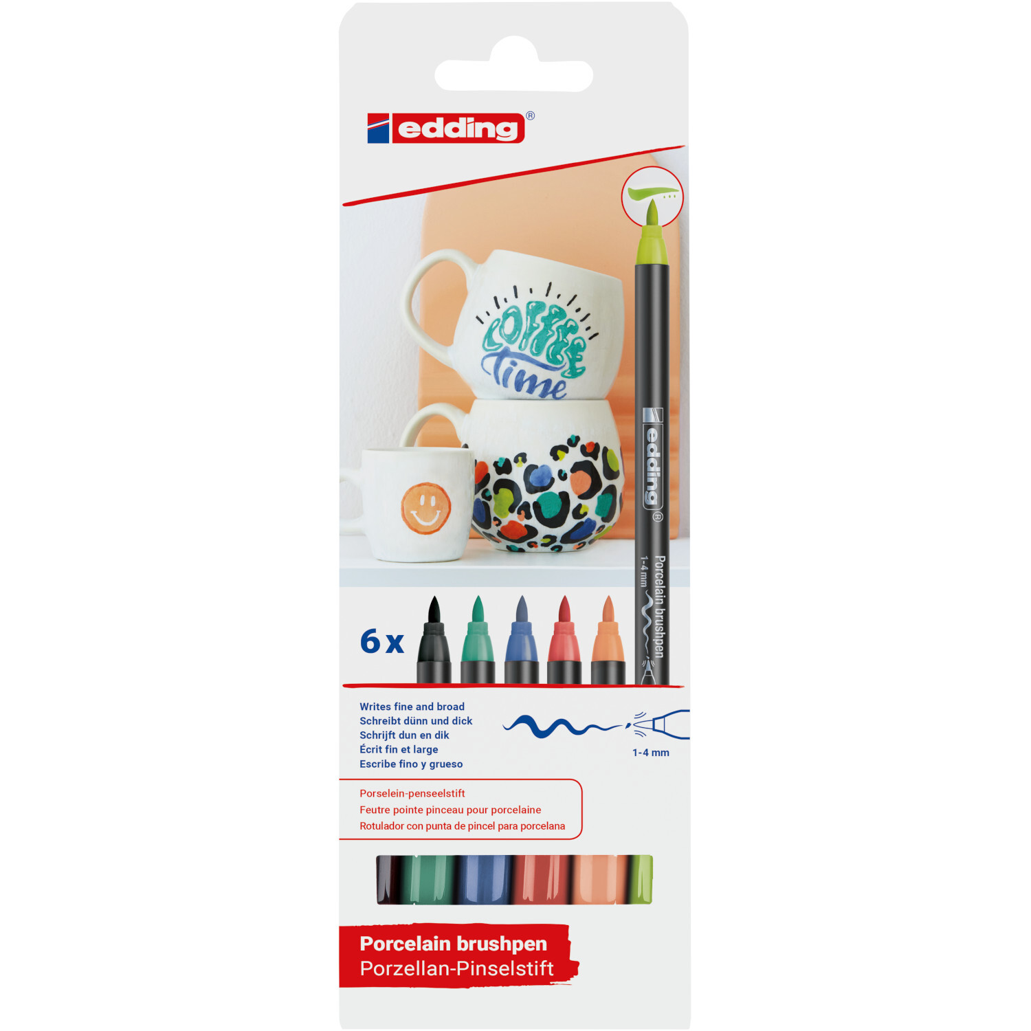 4200 Porzellan-Brushpen vivid Set von edding, 6-teilig. Enthält bunte Stifte für kreative Designs auf Porzellan. Ideal für DIY-Projekte.