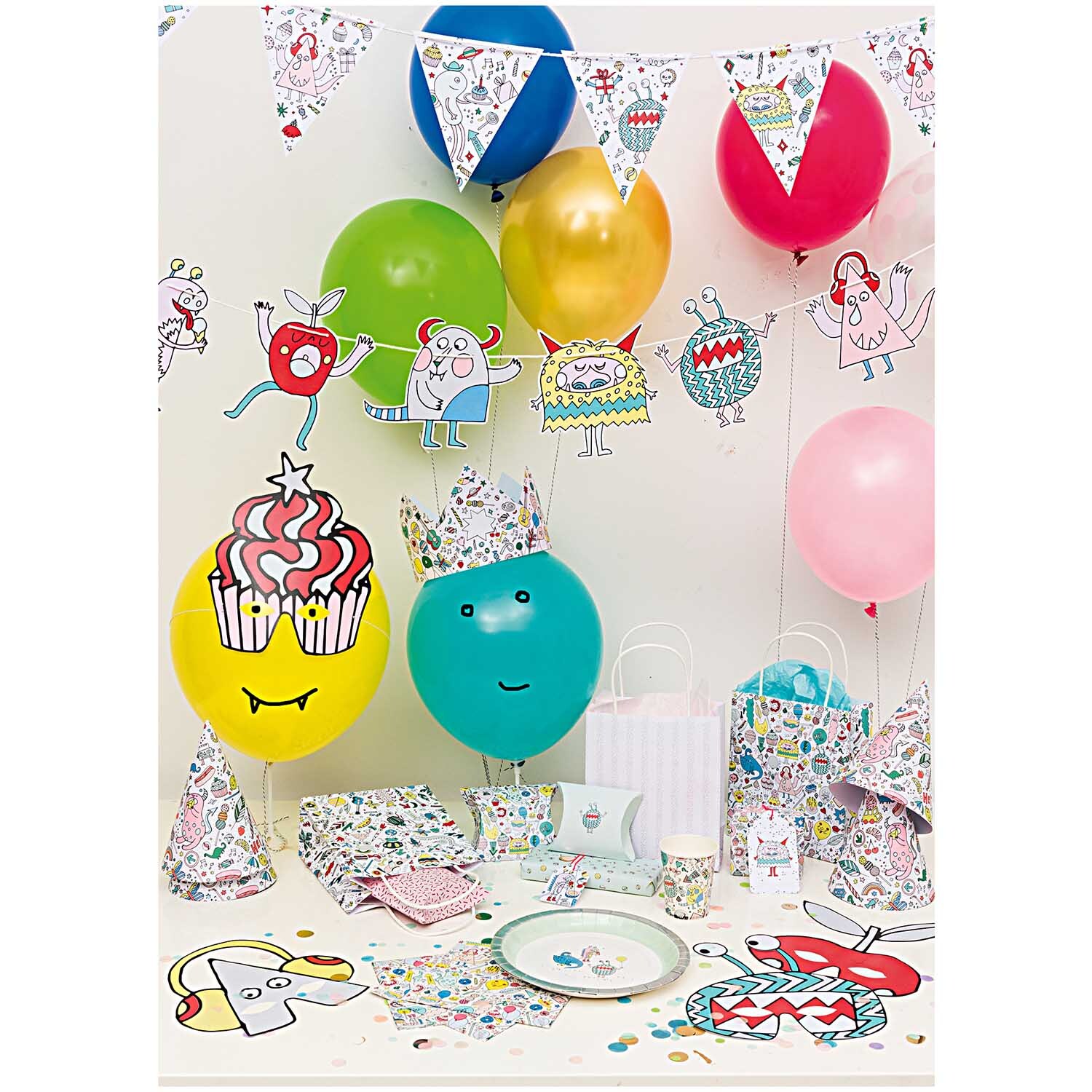 Luftballon Mix mehrfarbig 30cm 12 Stück: Bunte Partydekoration mit fröhlichen Motiven und Accessoires von Rico Design.