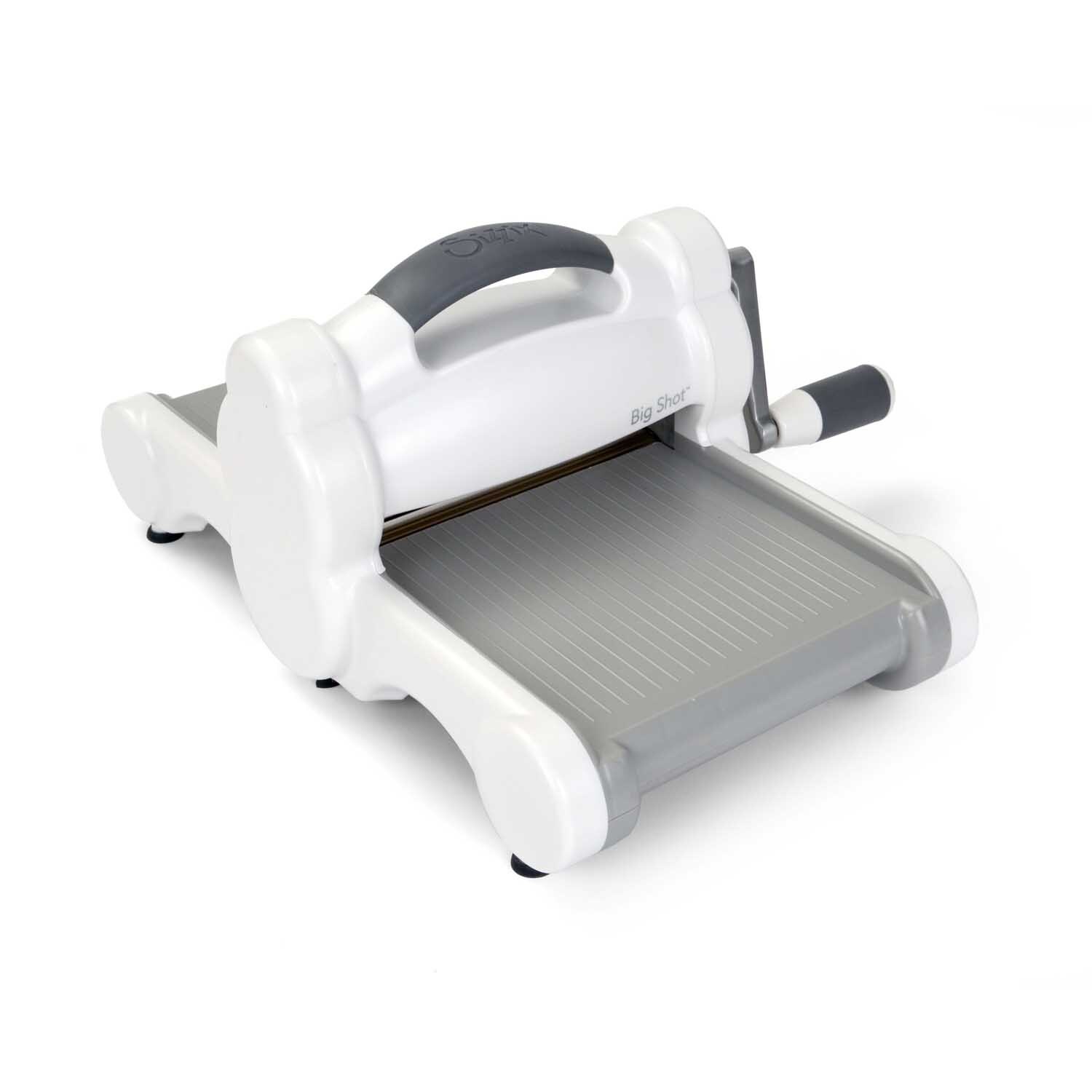 Big Shot Stanzmaschine A5 von Sizzix in Weiß und Grau, ideal für präzises Stanzen und Bastelarbeiten.