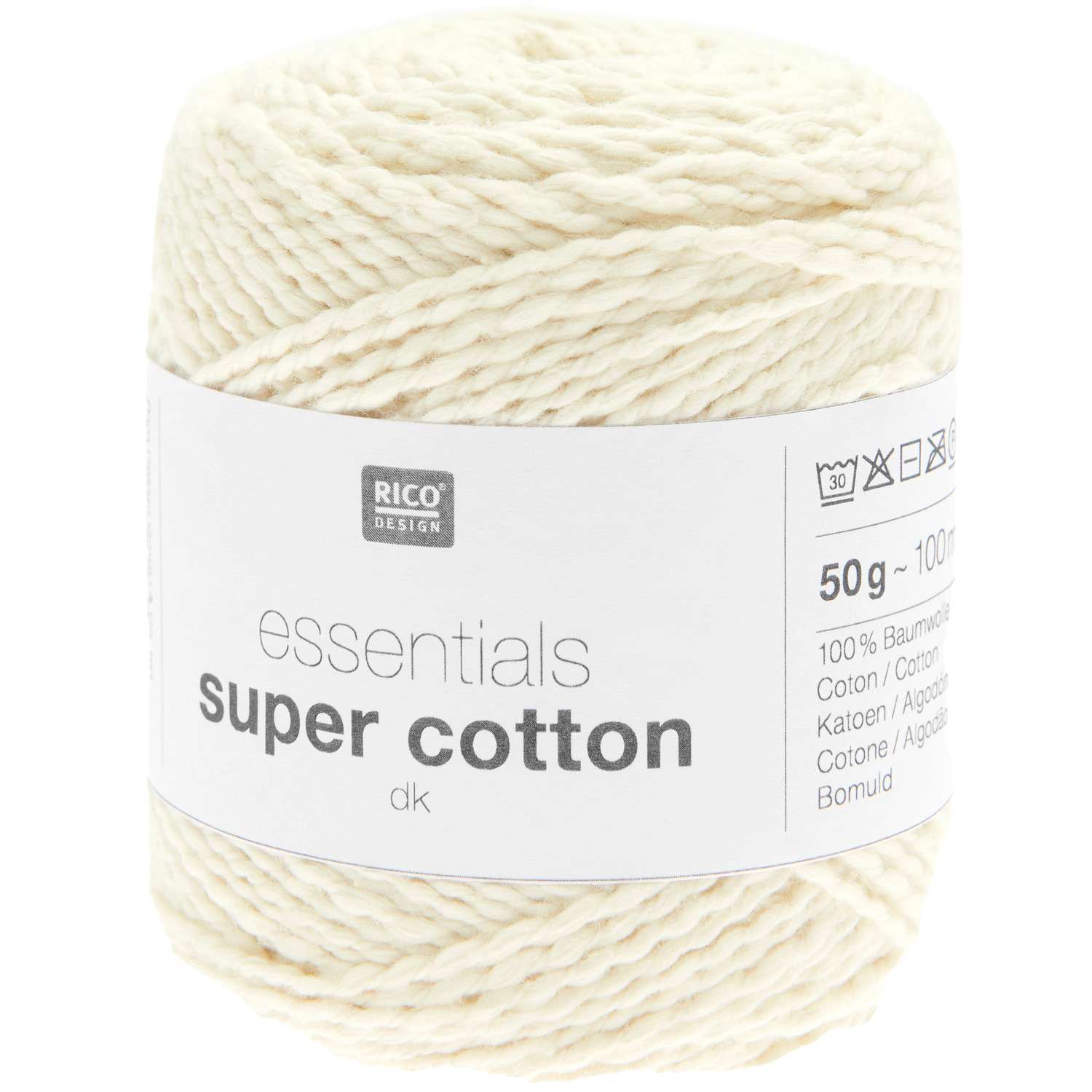 Essentials Super Cotton dk: Cremefarbenes Garn von Rico Design, ideal für Strick- und Häkelprojekte.