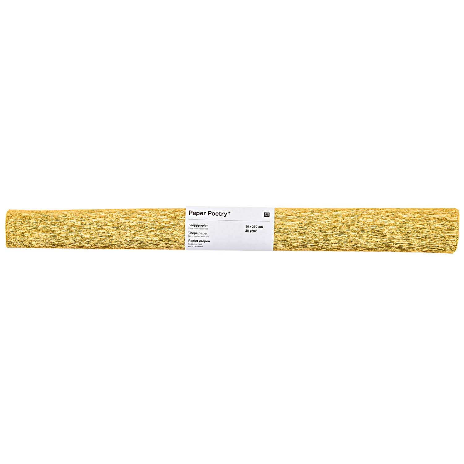 Krepp-Papier 50x250cm von Rico Design in Gold, ideal für kreative Bastelprojekte und Dekorationen.