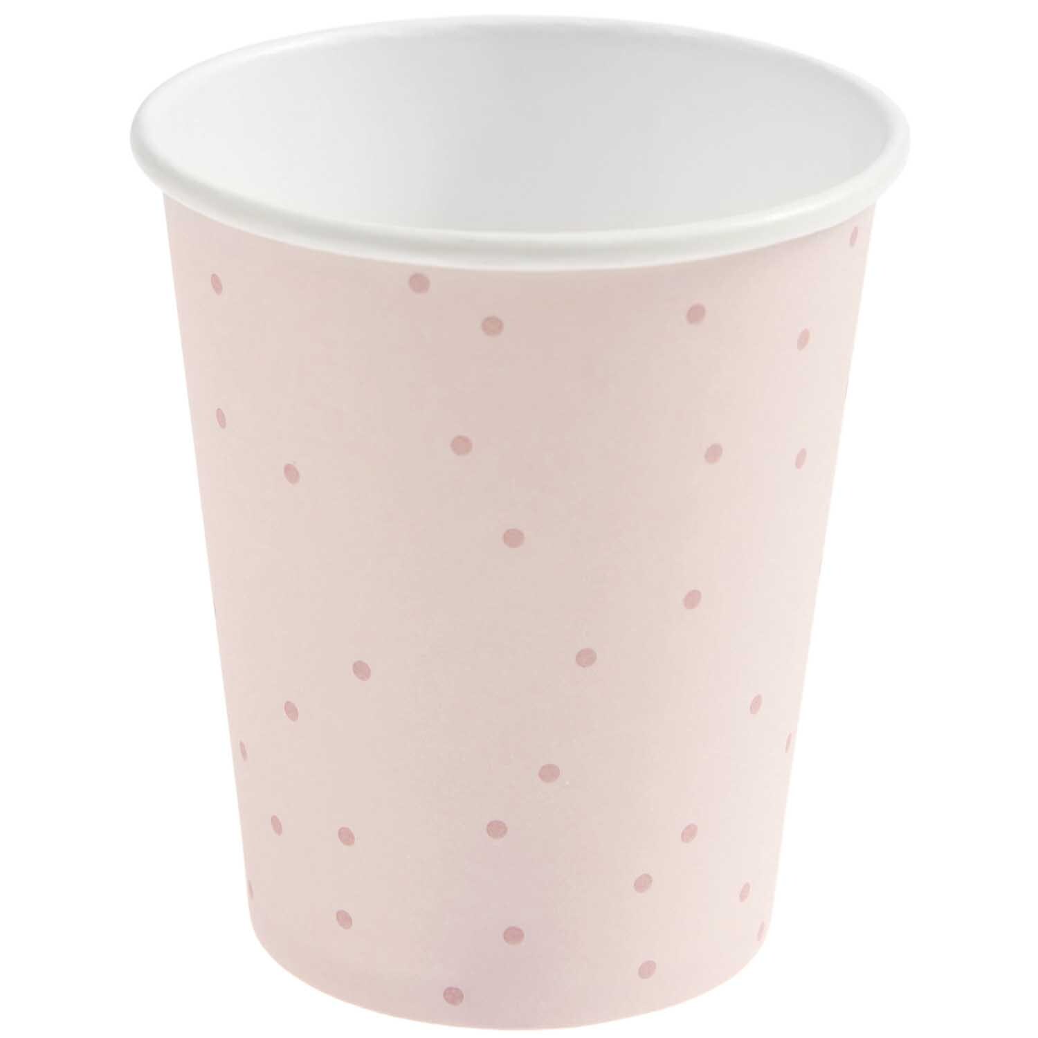 Pappbecher Punkte, hellrosa mit kleinen Punkten, 250ml, 8 Stück, von Rico Design. Ideal für Partys.