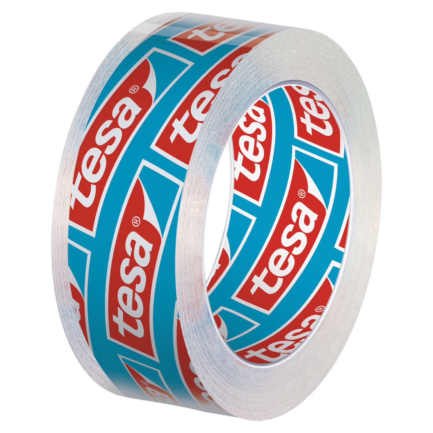 tesa film® klar mit Abroller 15mm: Transparente Klebefilmrolle mit rotem und blauem Logo, 10m Länge.