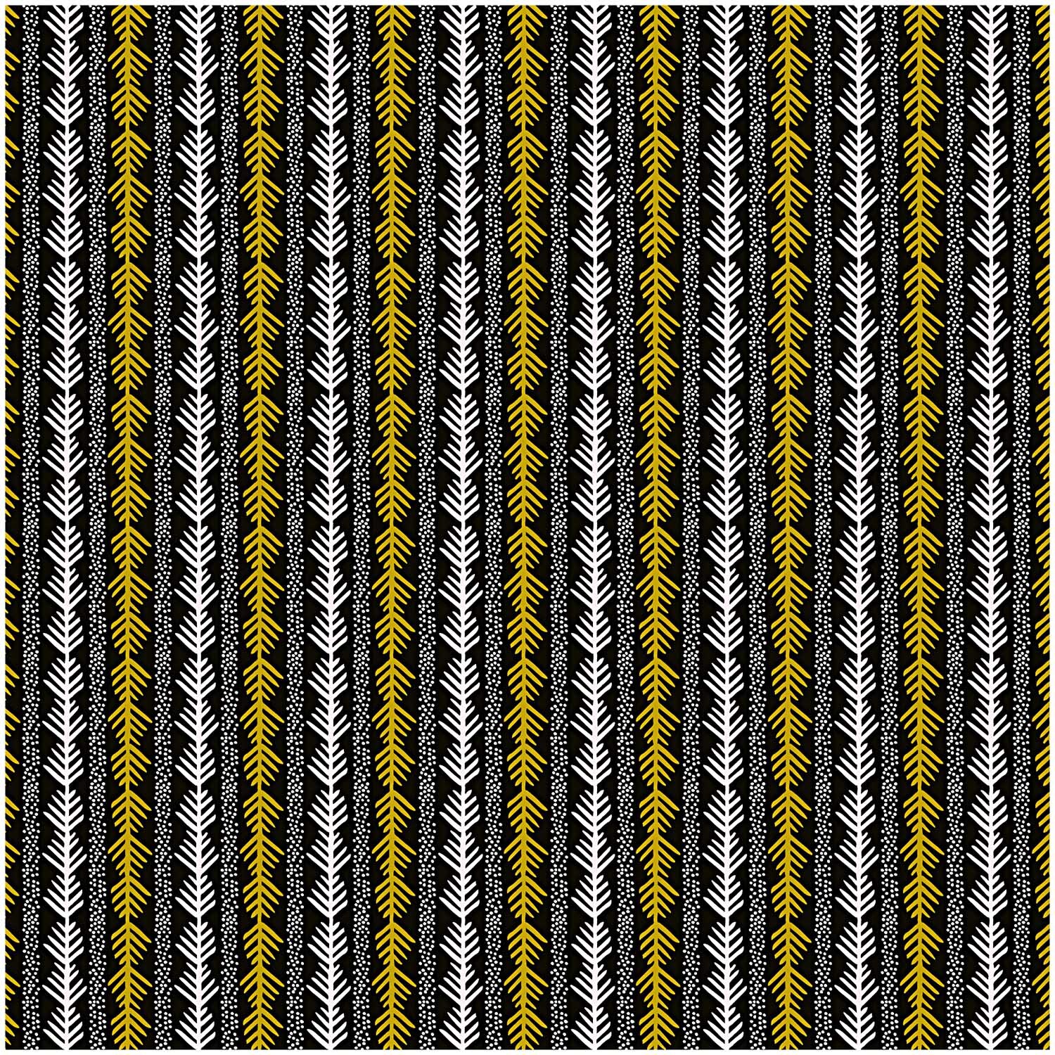 Stoff grafische Tanne schwarz-gold 140cm breit mit geometrischem Tannenzweigmuster von Rico Design.