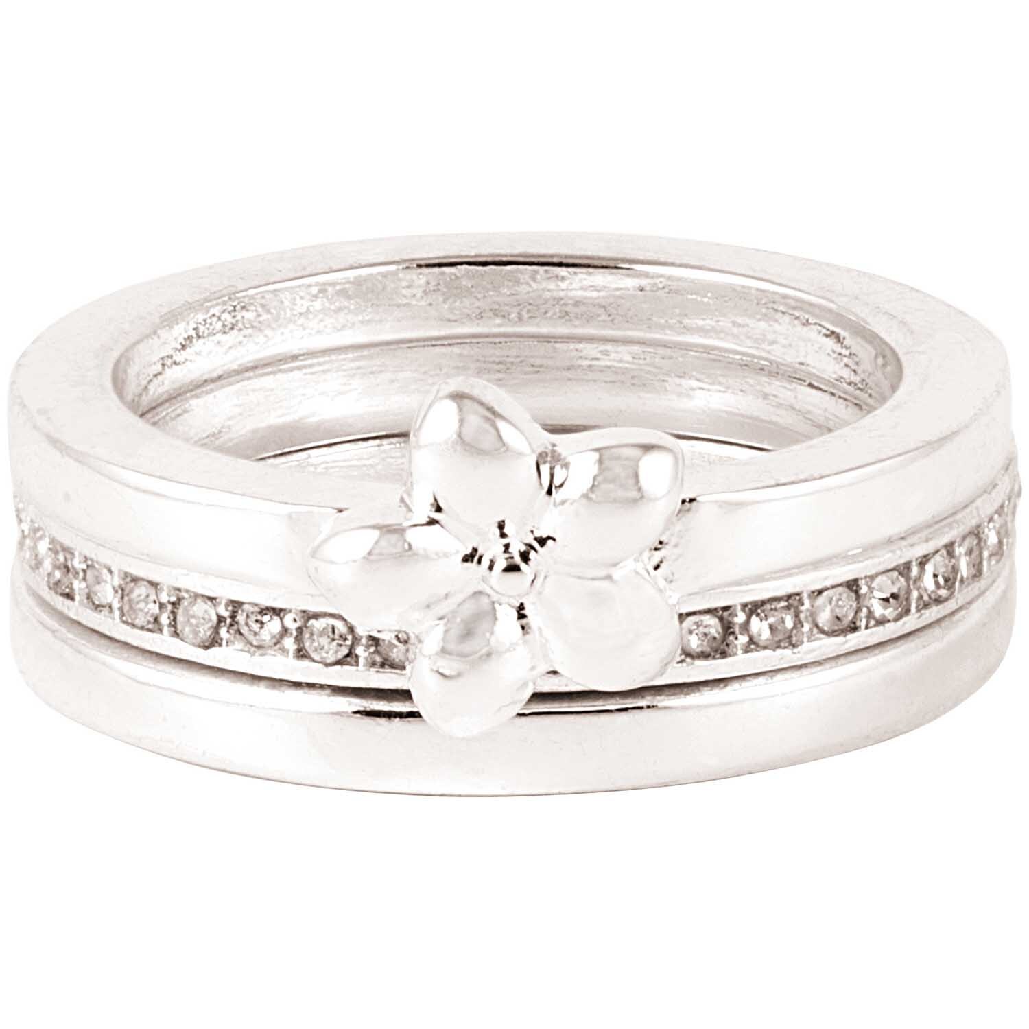 Ring mit Blume 16mm von Rico Design, silberner Ring mit Blumenmotiv und Ziersteinen.