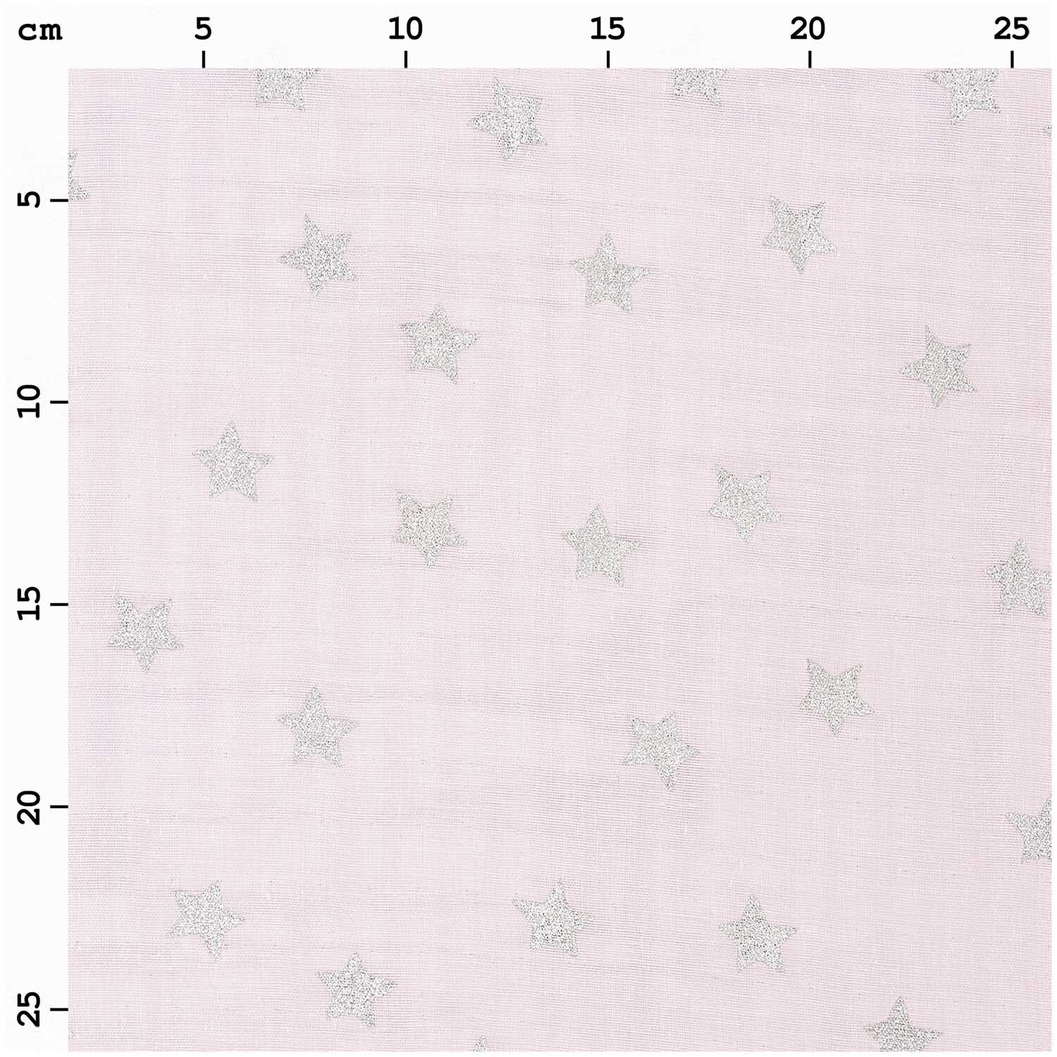 Musselin-Druckstoff Nostalgic Christmas Sterne mit rosa-metallic Hintergrund und silbernen Sternen von Rico Design, ideal für festliche Nähprojekte.