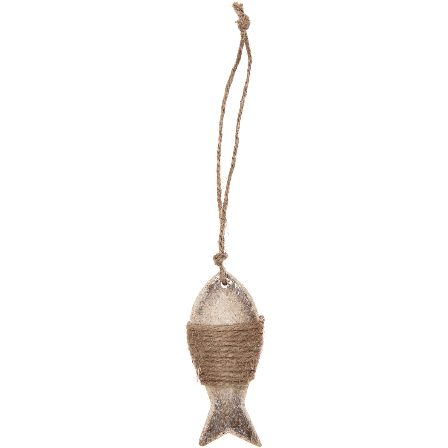 Holzhänger Fisch mit Juteband natur 8,5x3,5cm, dekorativer Anhänger in Fischform aus Holz.