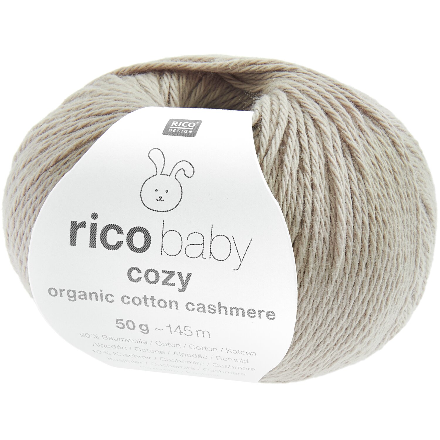 Baby Cozy Organic Cotton Cashmere: Weiches, beiges Garn von Rico Design, 50g, 145m, ideal für Babykleidung.