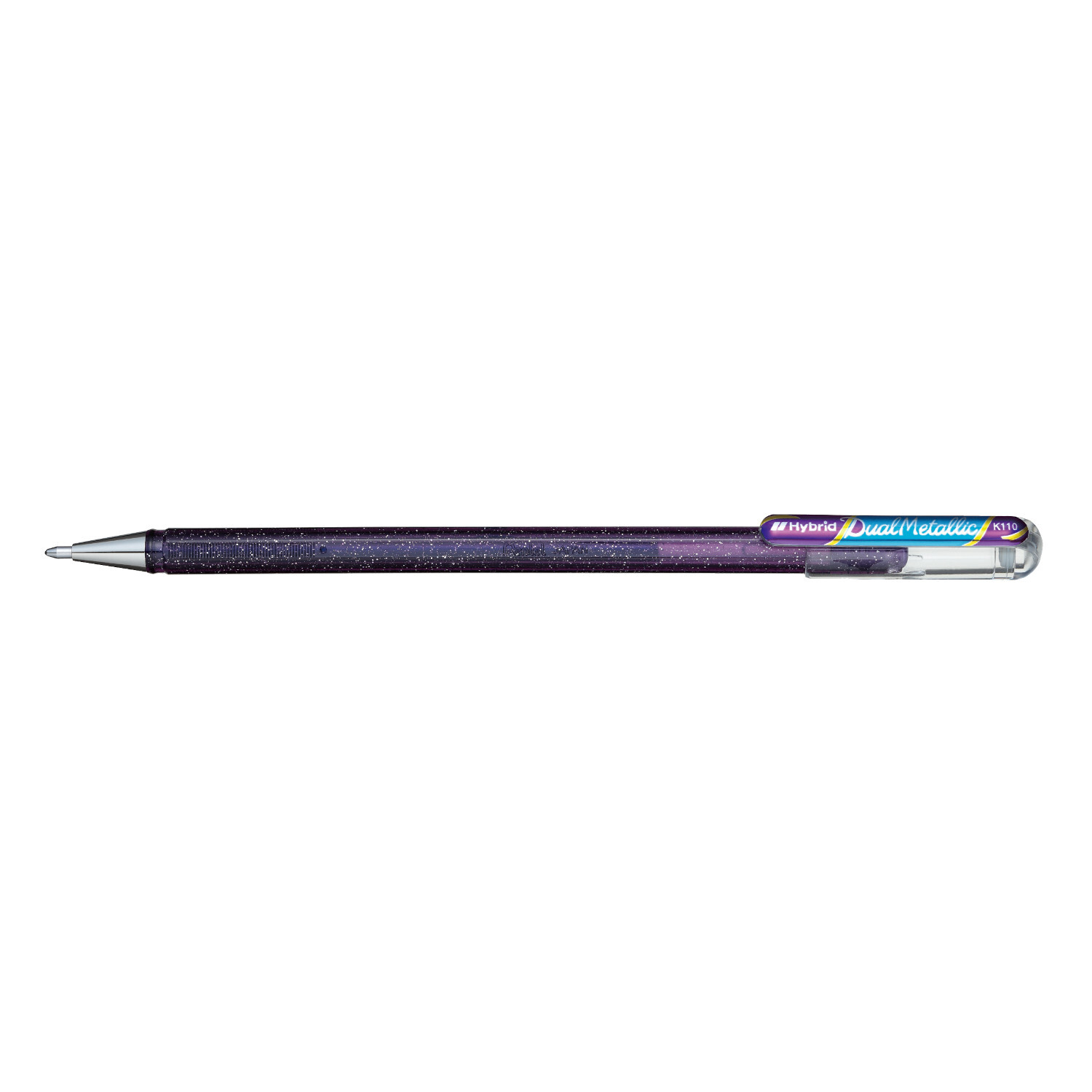 Gelstift Glitzer Dual mit feiner 0,5mm Spitze in schimmerndem Violett und Metallic-Blau von Pentel. Ideal für kreative Projekte.