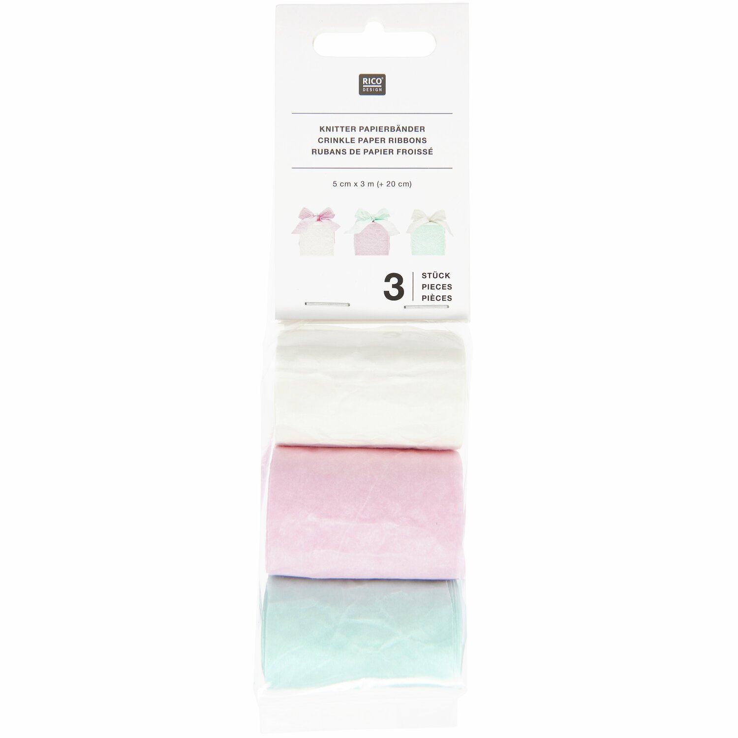 Knitter Papierbänder 3 Stück Farbe Weiß/Rosa/Hellblau von Rico Design