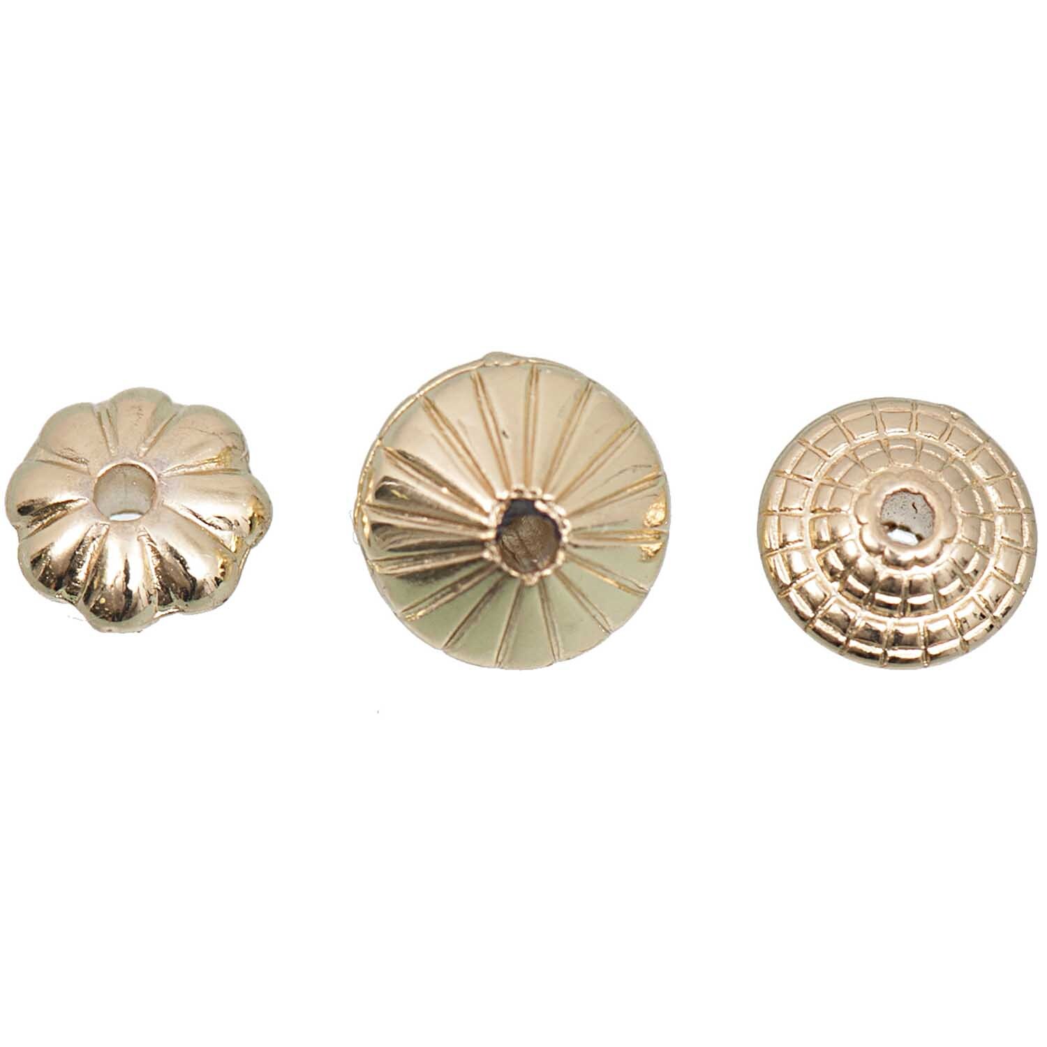 Perle gold 3 versch. Designs 15 Stück: Drei goldene Perlen in unterschiedlichen Designs von Rico Design.