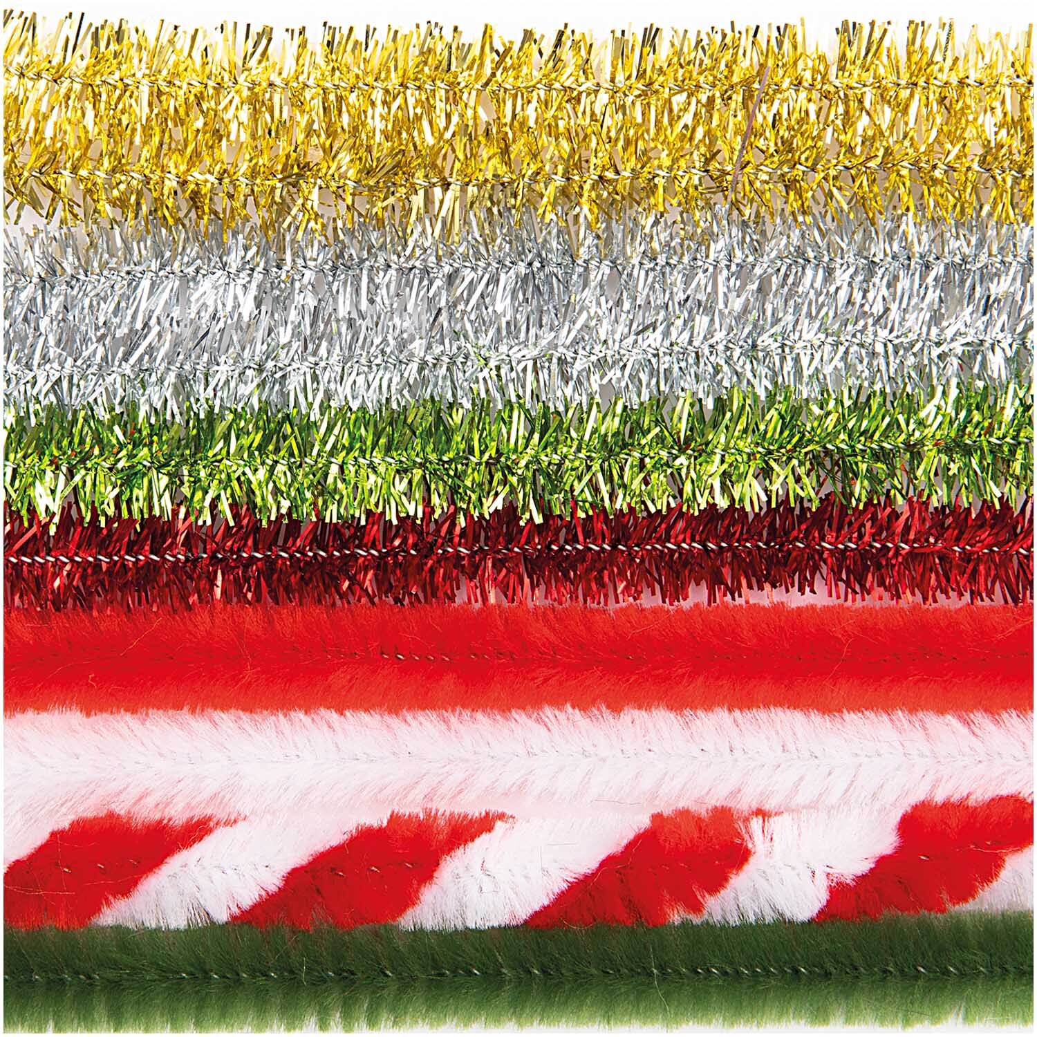 Chenilledraht-Mix 50cm 10 Stück in Rot-Grün von Rico Design, zeigt bunte, flauschige Drähte in verschiedenen Farben.