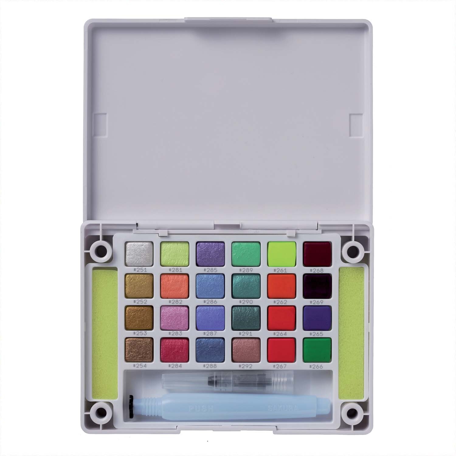 Water Color Sketchbox mit 24 Farben von Koi, ideal für kreative Kunstprojekte, in einer kompakten, weißen Box mit Pinsel.