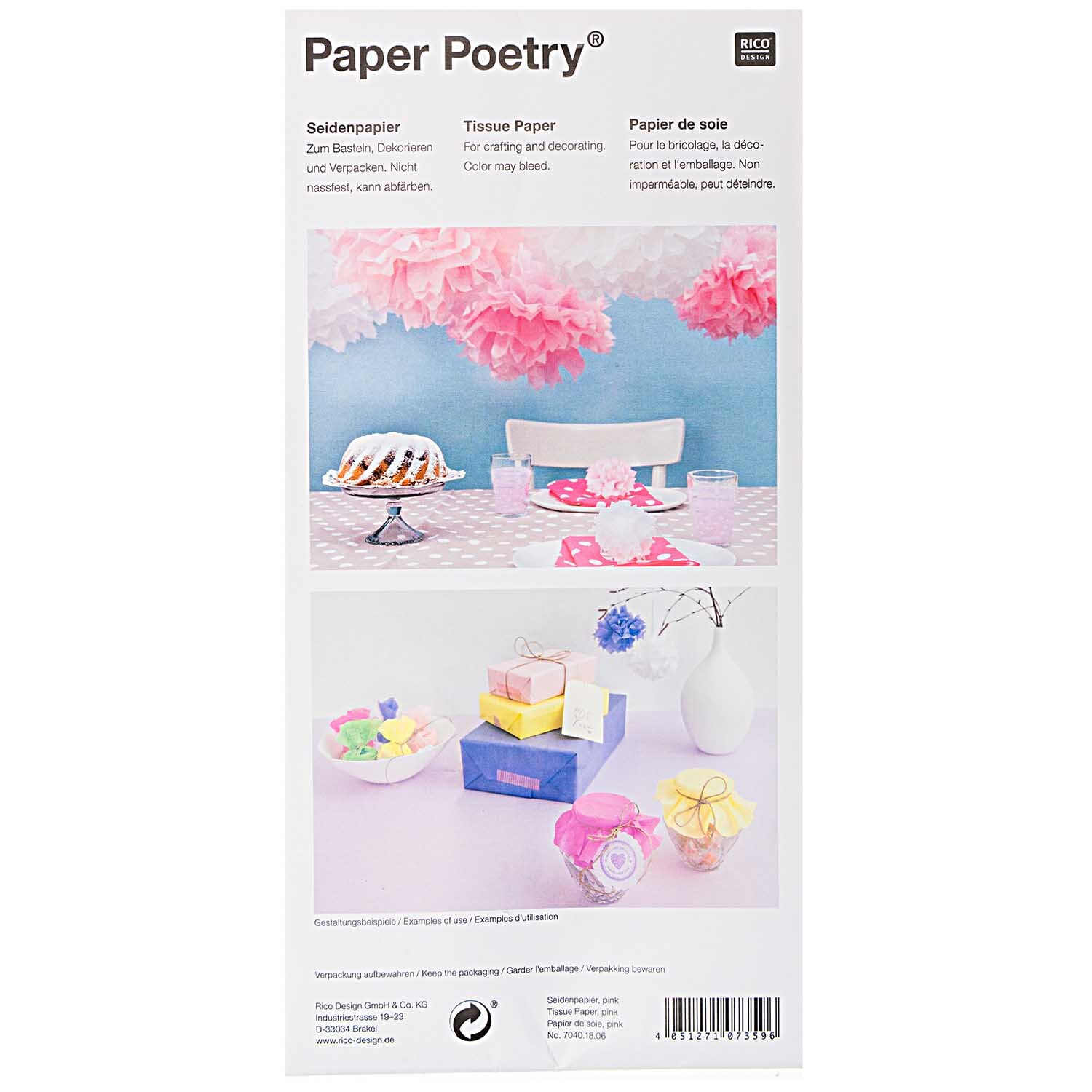 Paper Poetry Seidenpapier in verschiedenen Blautönen, ideal zum Basteln und Dekorieren.