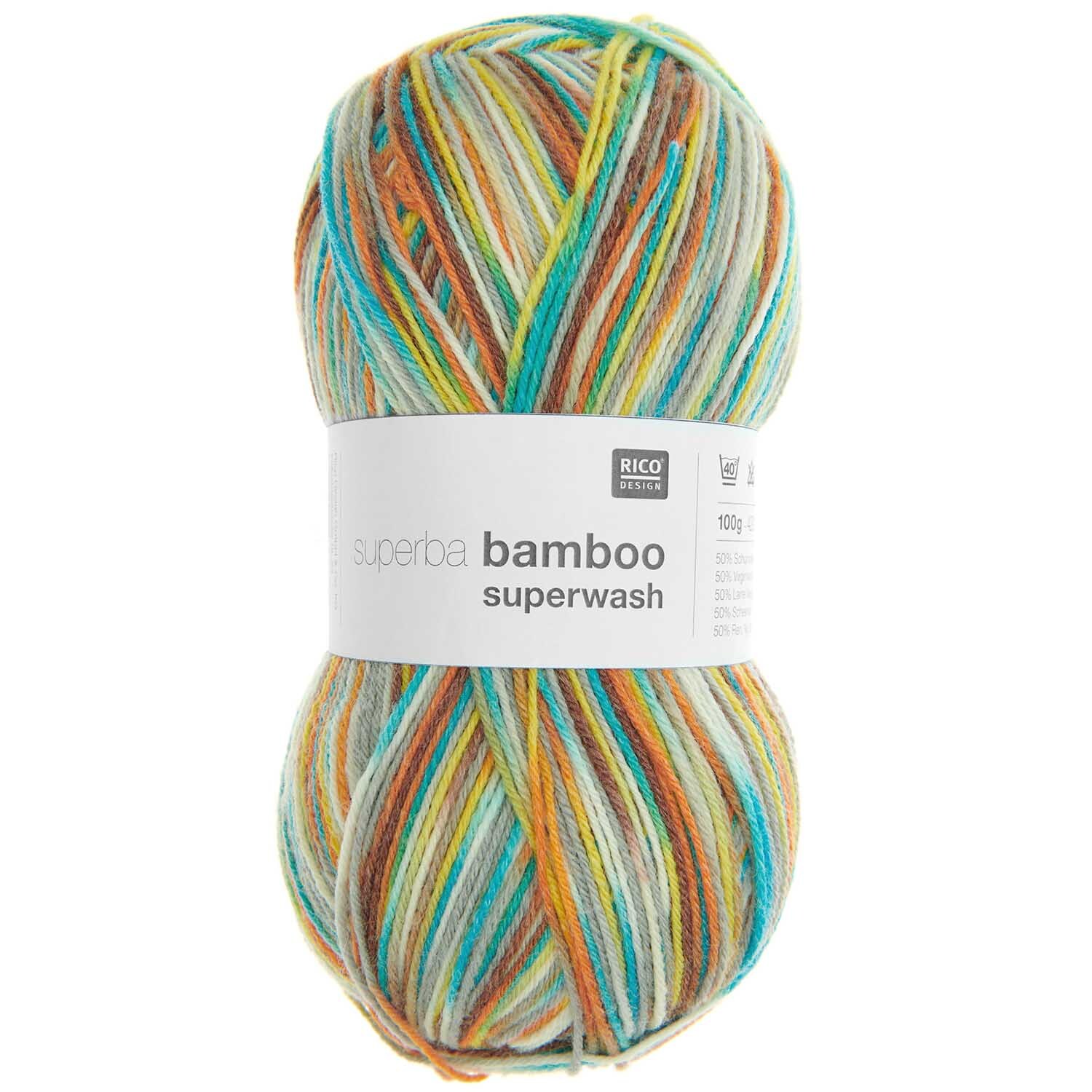 Superba Bamboo superwash: Bunte Strickwolle von Rico Design, 100g, 420m, ideal für kreative Projekte.