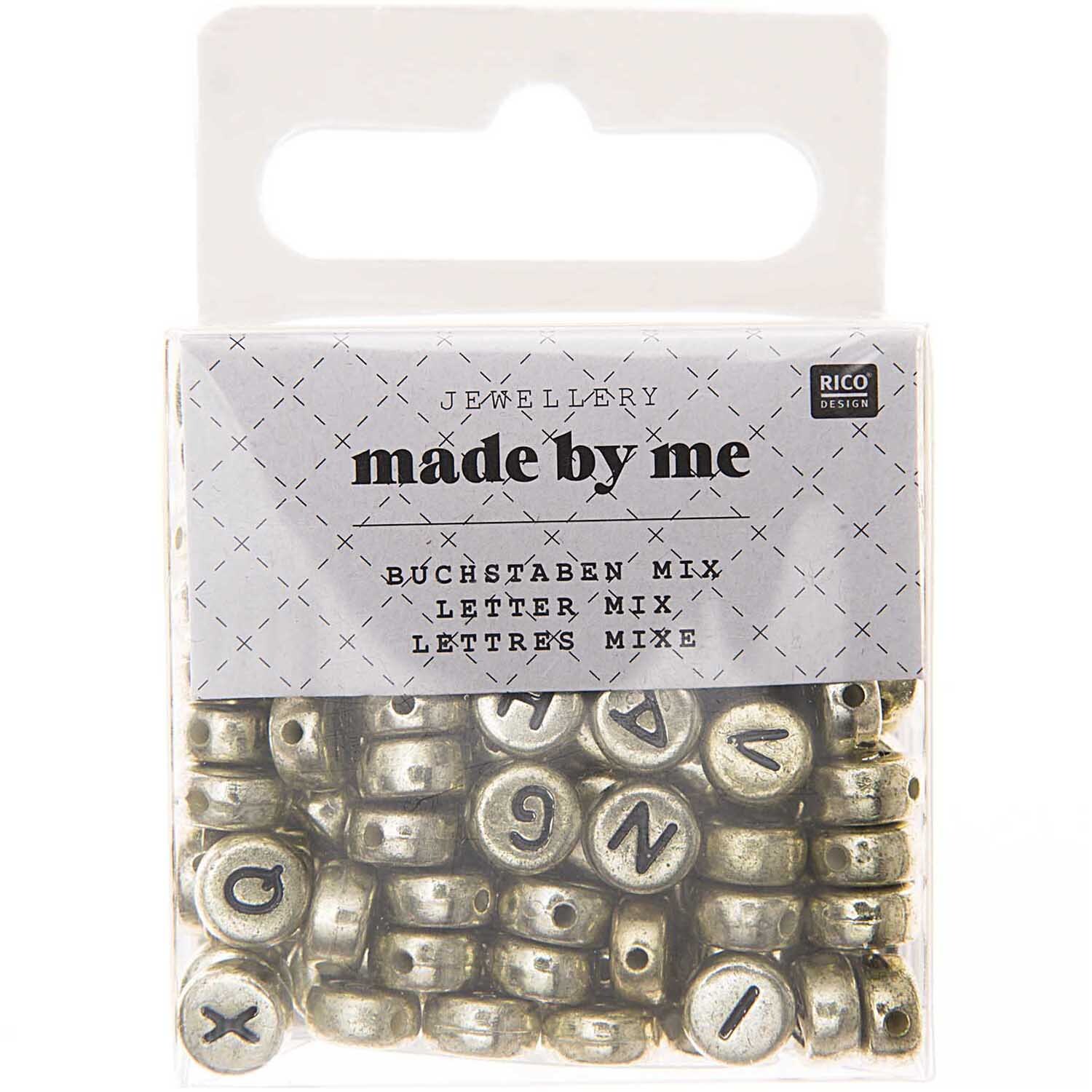 Perlen Buchstaben-Mix rund ca. 165 Stück, goldene Farbe, von Rico Design, ideal für Schmuckherstellung.