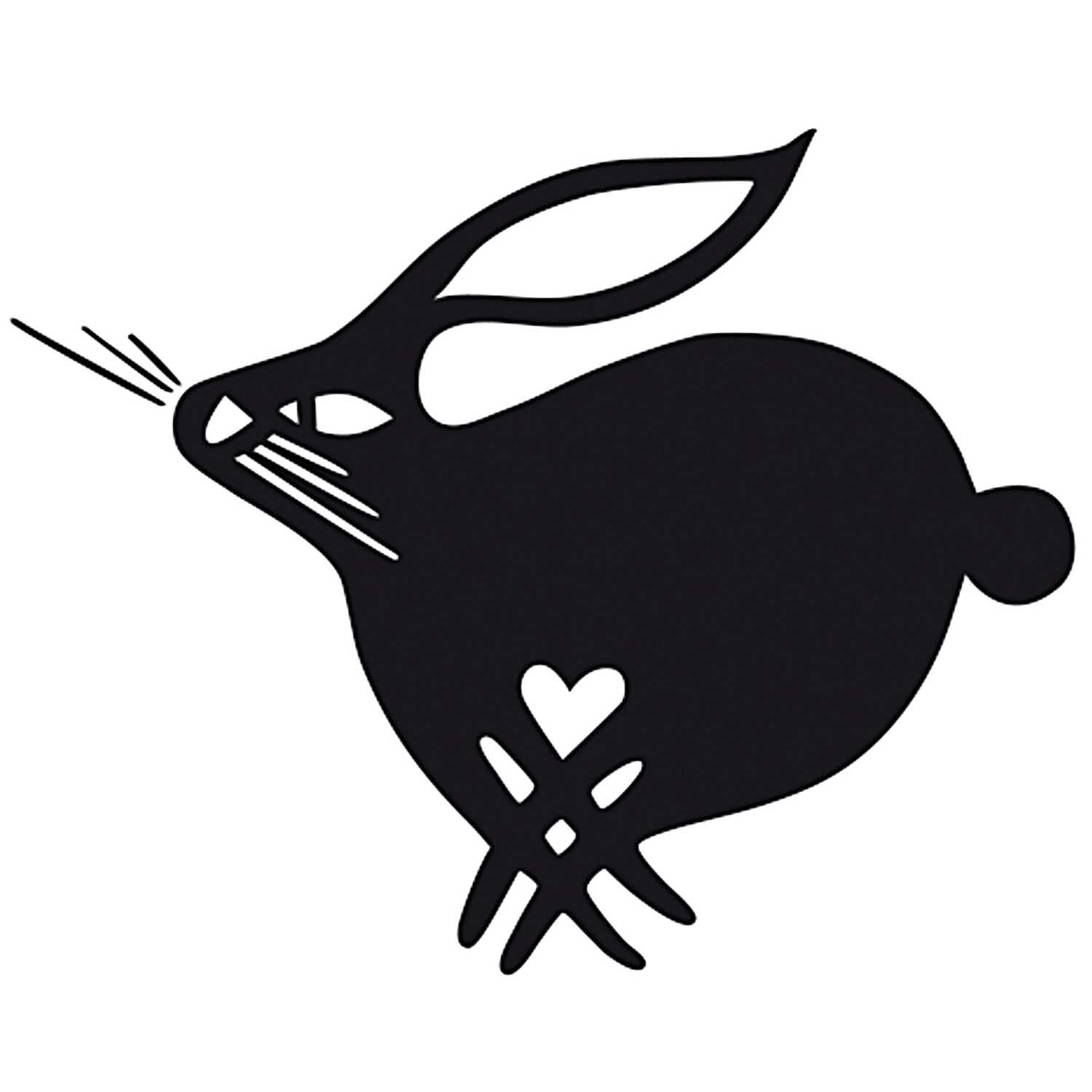 Stempel Hase mit Herz 4x4cm zeigt einen stilisierten schwarzen Hasen mit Herzmotiv, von Rico Design.