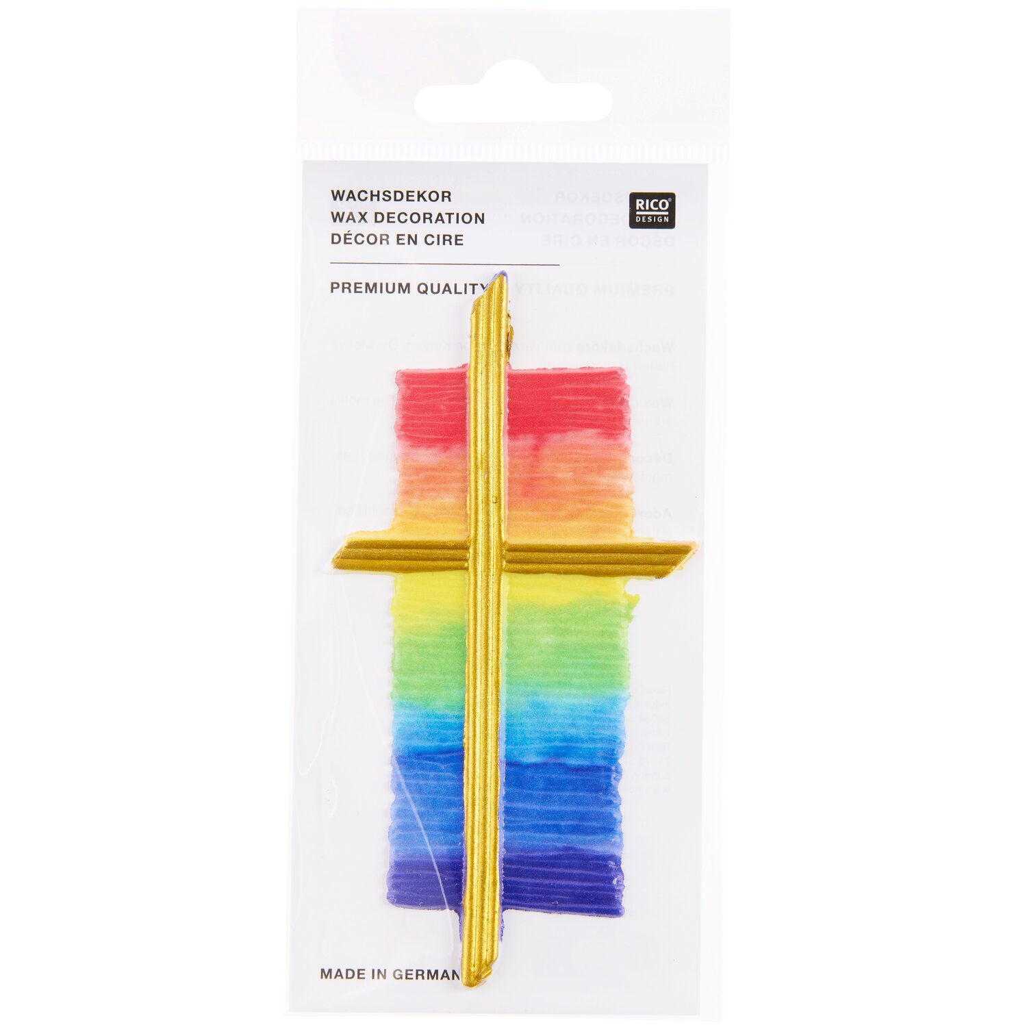 Wachsdekor Kreuz mit Regenbogenaquarell 11,7x6cm von Rico Design