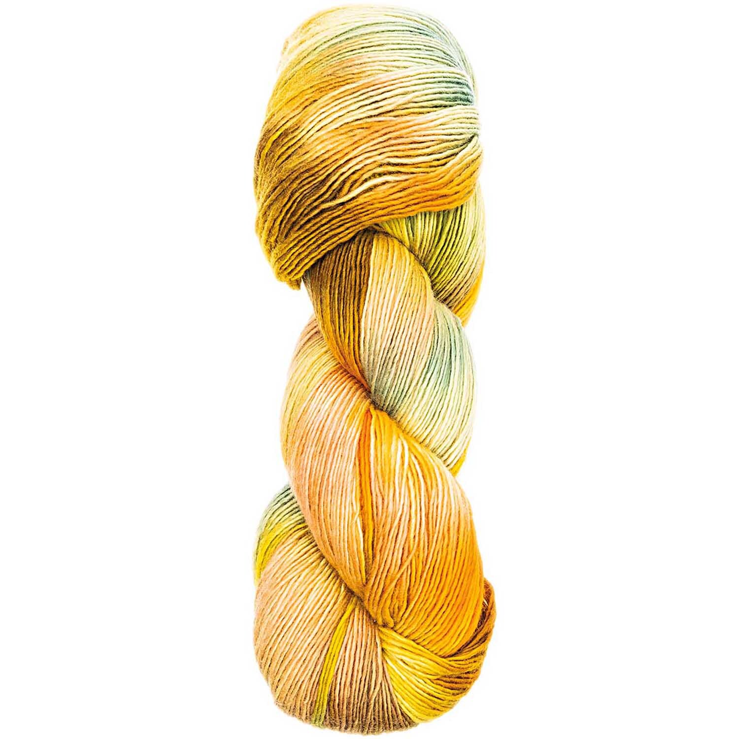 Luxury Hand-Dyed Happiness dk: Handgefärbtes Garn in Gelb-Grün von Rico Design, 100g, 390m. Ideal für kreative Strickprojekte.