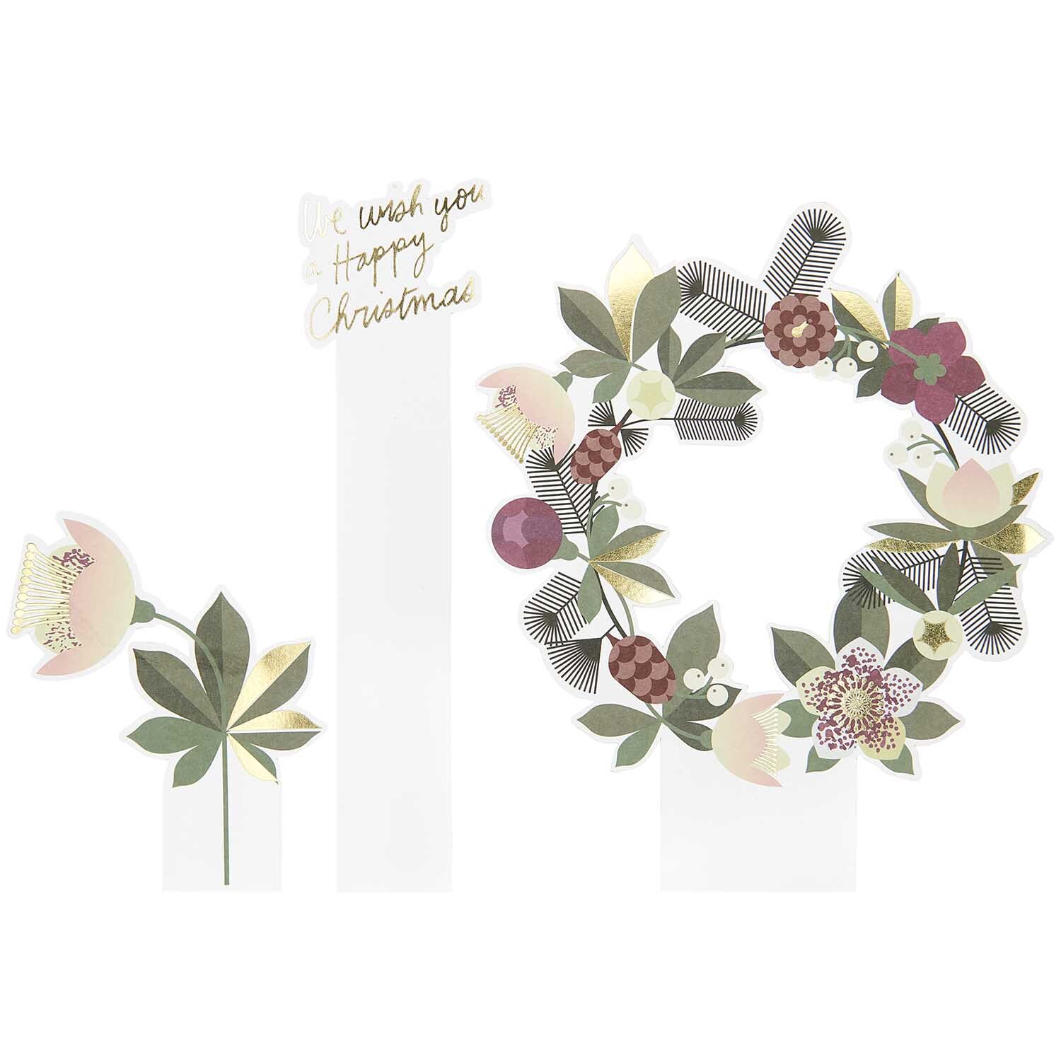 Paper Poetry Kartendeko-Set Helleborus mit floralen Motiven und Schriftzug "We wish you Happy Christmas". Ideal für kreative Weihnachtskarten.