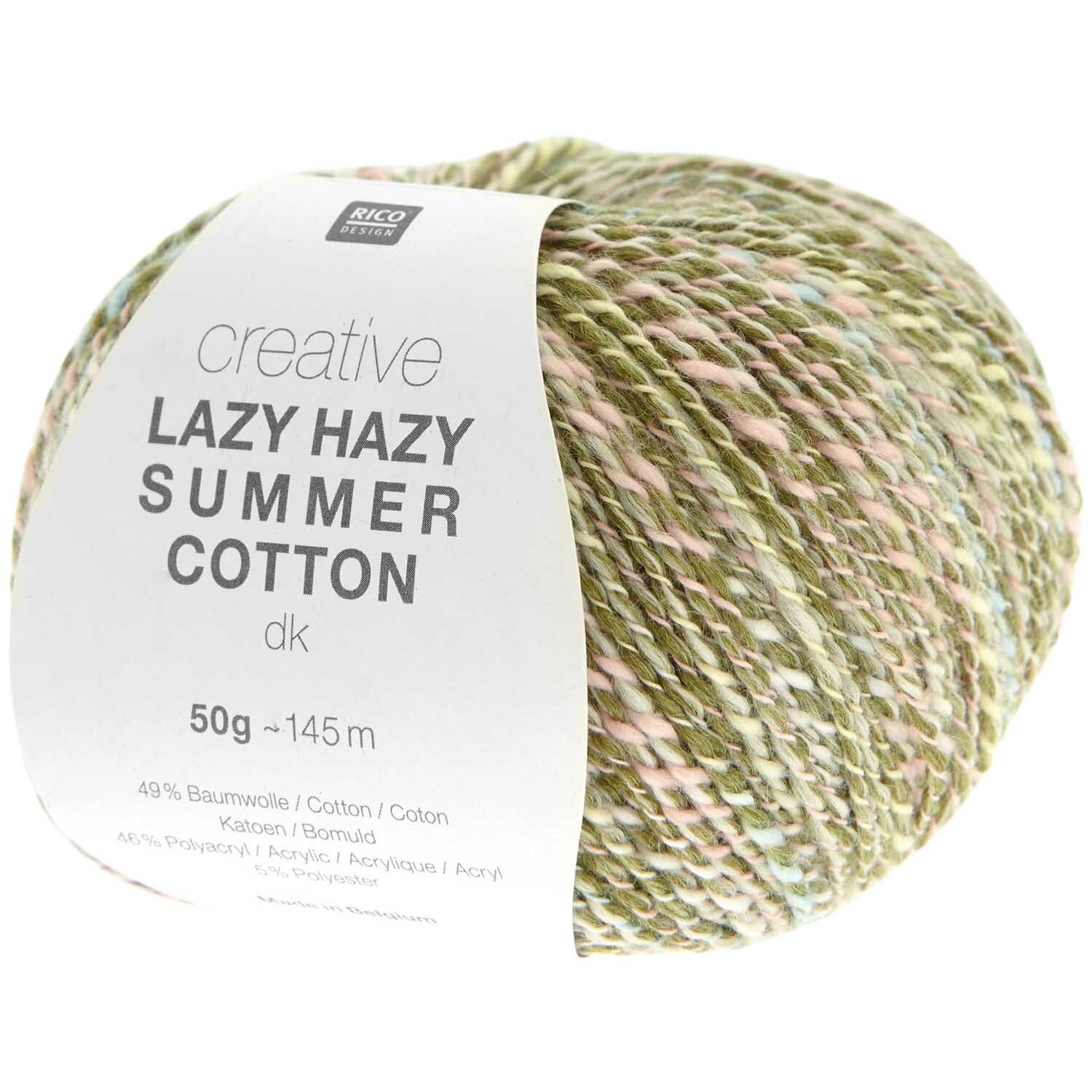 Strickset Top Modell 26 aus Lovewool Nr. 18: Garnknäuel in Grün- und Rosatönen, ideal für Sommerprojekte.