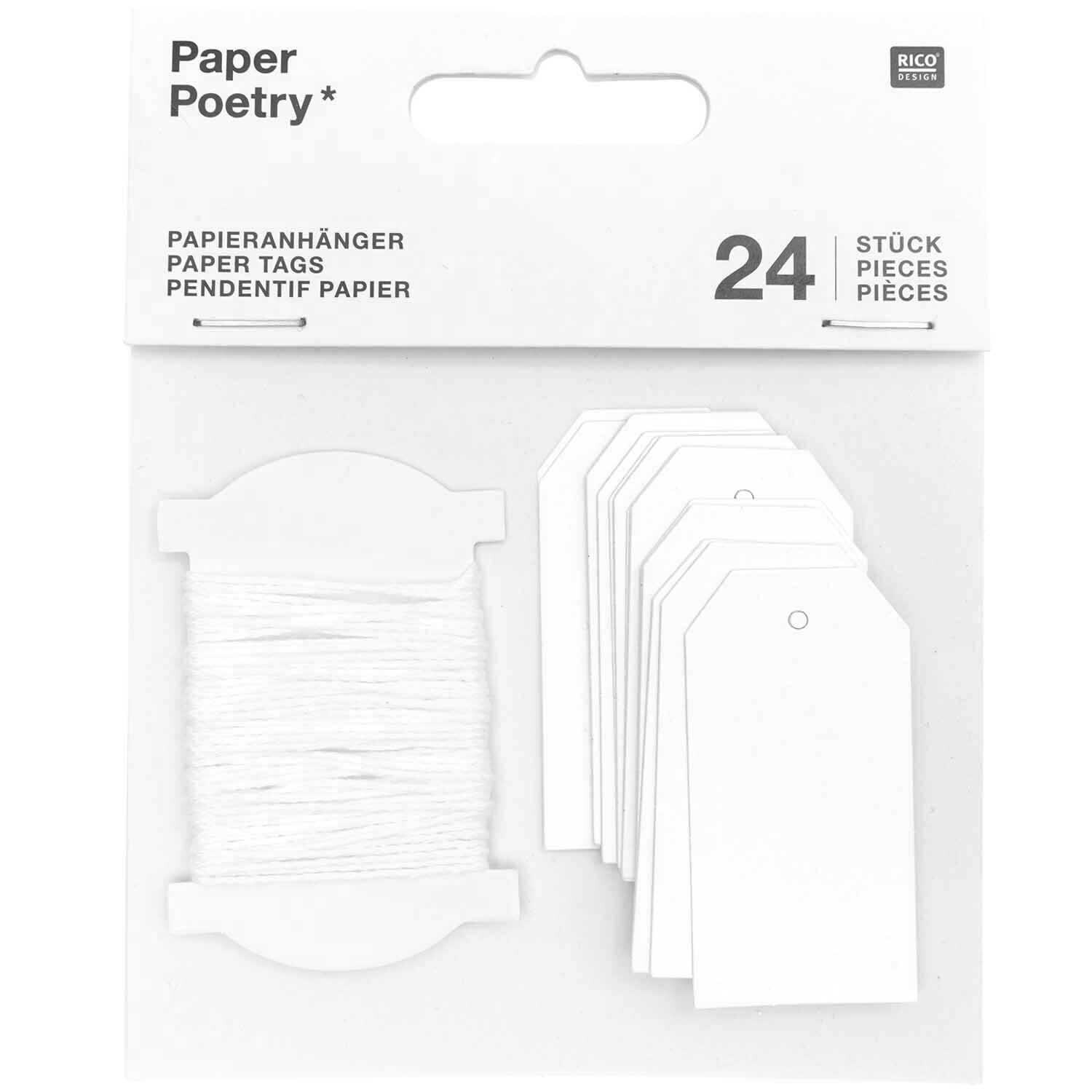 Paper Poetry Papieranhänger, 24 weiße Stück von Rico Design, ideal für kreative Projekte.