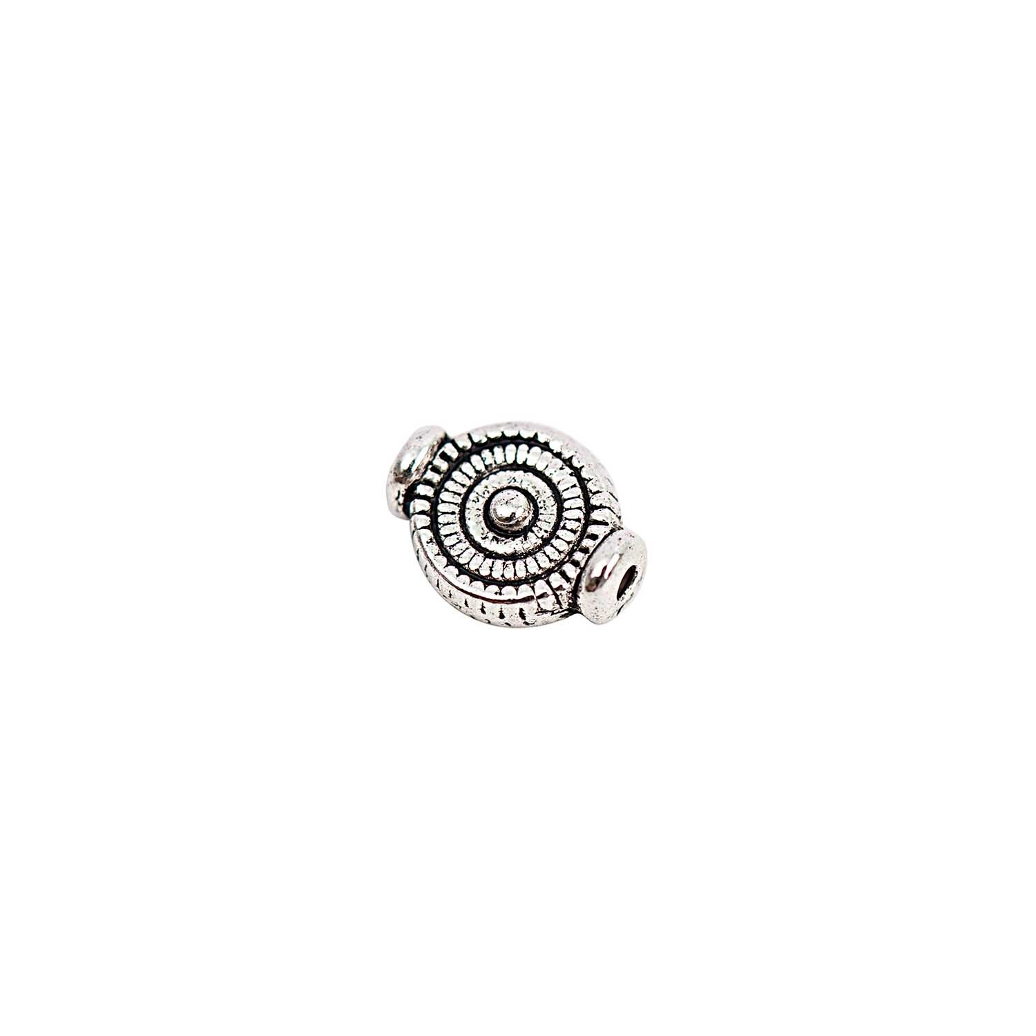 25 Linsen Spiralmuster silber 6mm von Rico Design, zeigt eine silberne Perle mit Spiralmuster.