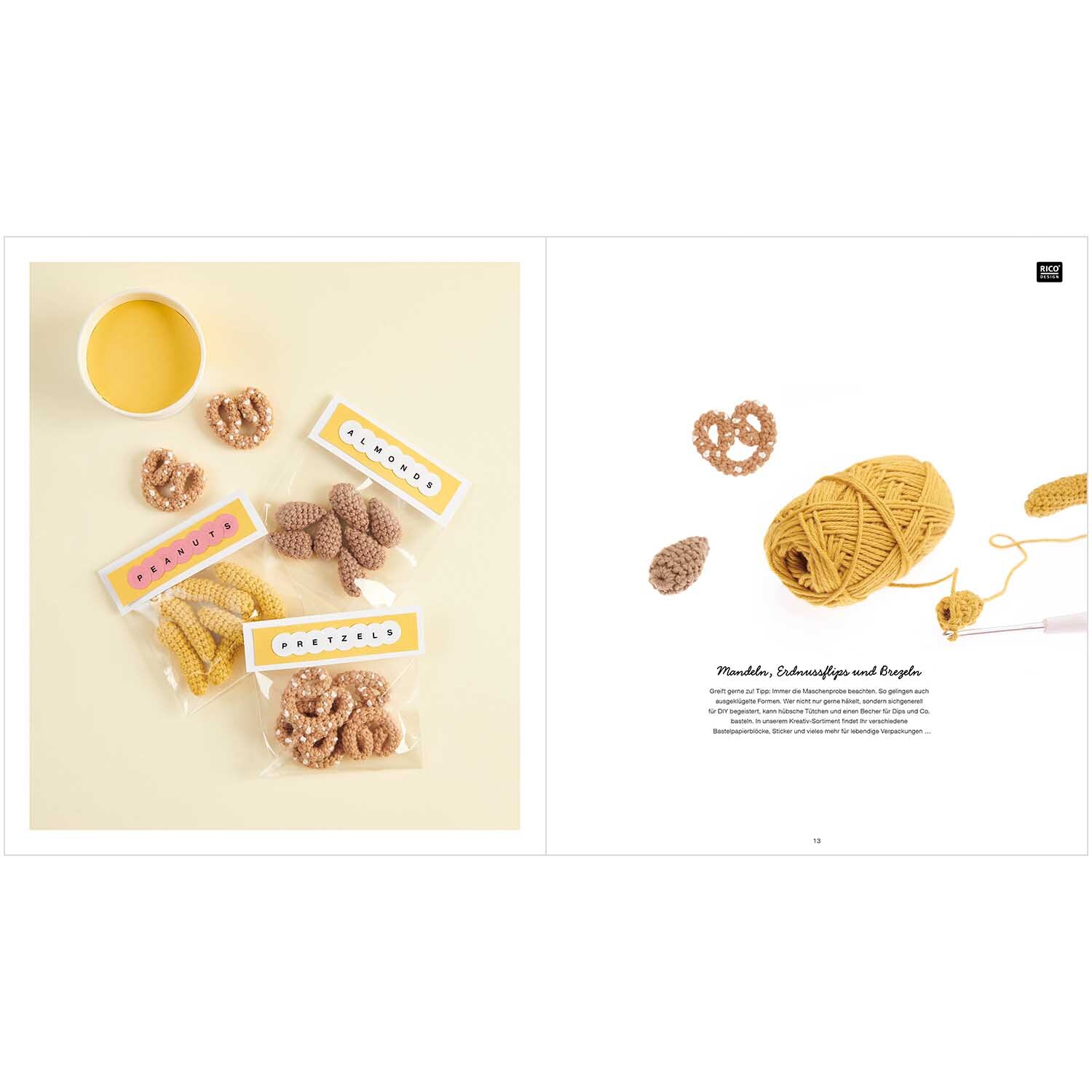 Ricorumi Snacks von Rico Design: Häkelanleitungen für Snacks mit Garn und fertigen Häkelstücken.