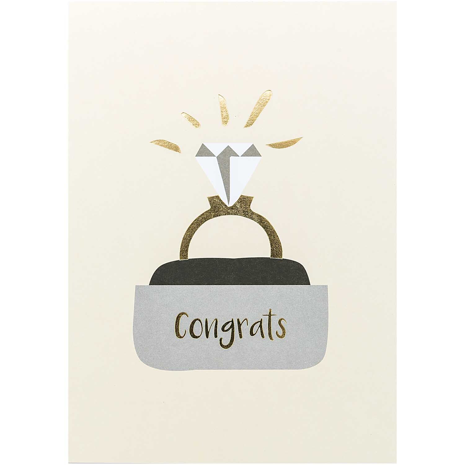 Paper Poetry Postkartenblock Hochzeit mit 15 Karten zeigt ein stilvolles Design mit einem Diamantring und dem Wort "Congrats". Ideal für Hochzeitsglückwünsche.