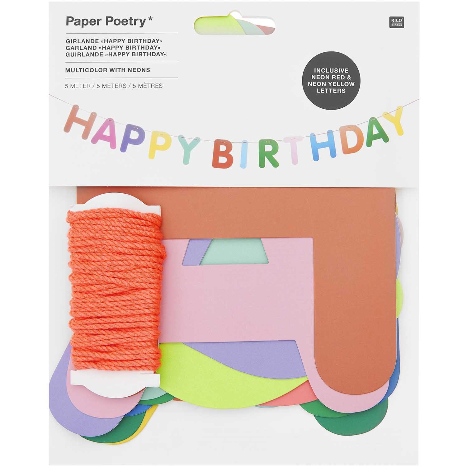 Paper Poetry Girlande Happy Birthday 5m: Bunte Girlande von Rico Design mit fröhlichen Buchstaben. Ideal für Geburtstagsfeiern.
