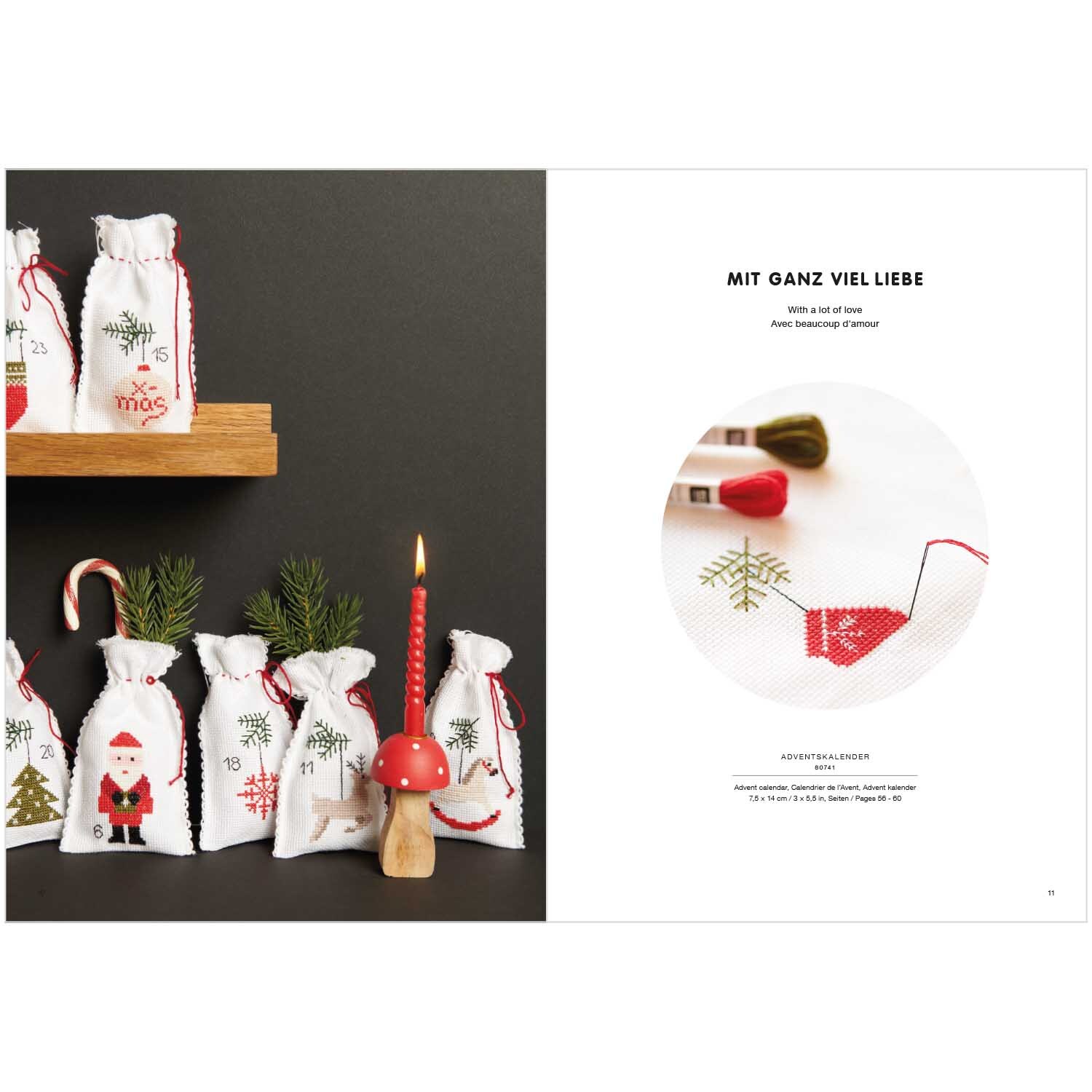 Stickbuch I love Christmas Nr. 180 zeigt festliche Stickmuster mit Weihnachtsmotiven von Rico Design.