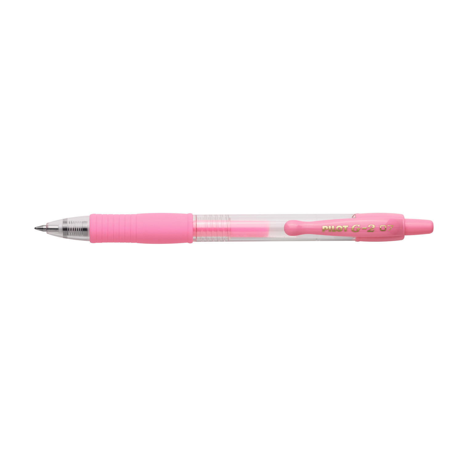Gelschreiber G2-7 in Pastellpink von PILOT, mit ergonomischem Griff und transparentem Gehäuse.