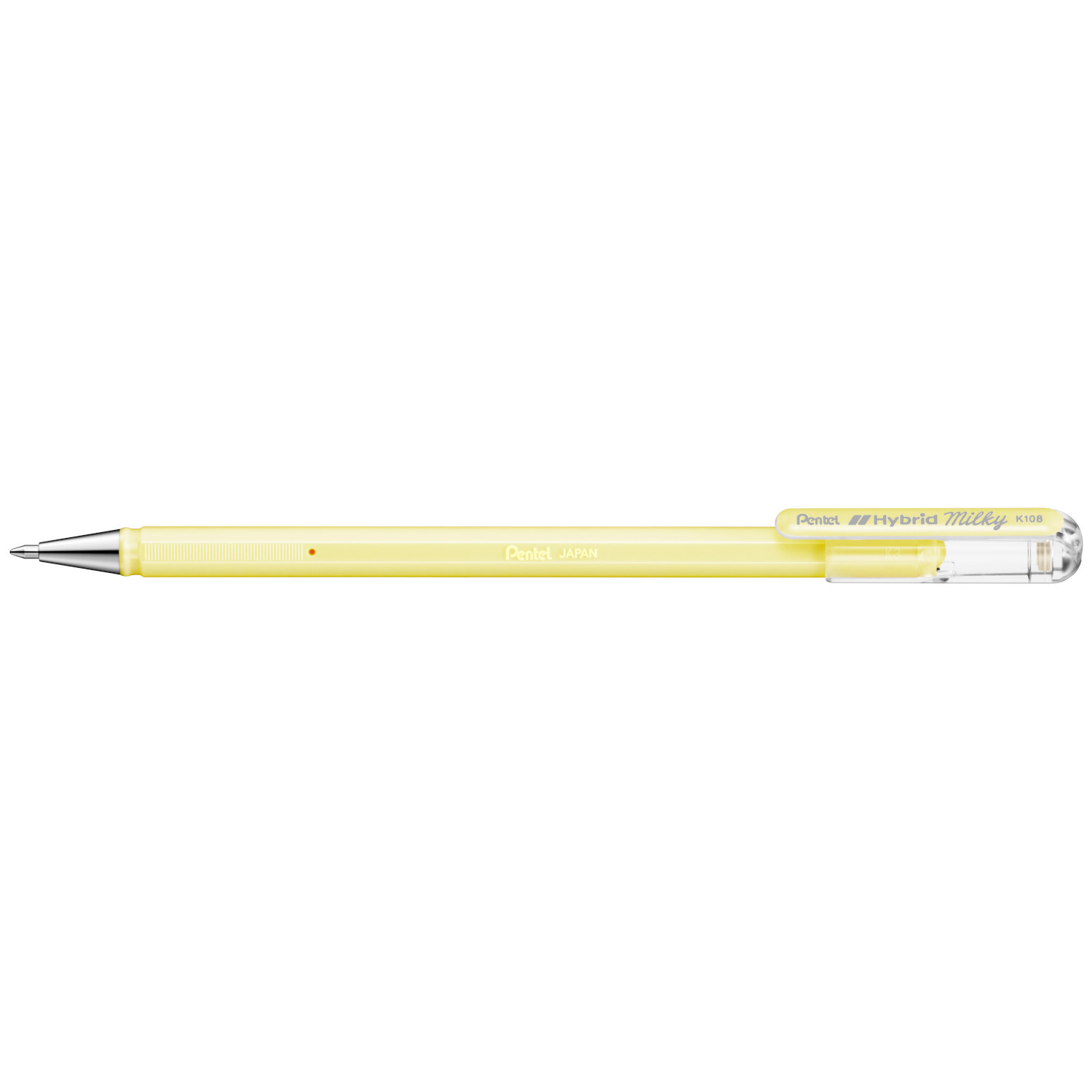 Gelstift Hybrid in Pastellgelb von Pentel, mit feiner 0,4mm Spitze, ideal für präzises Schreiben.