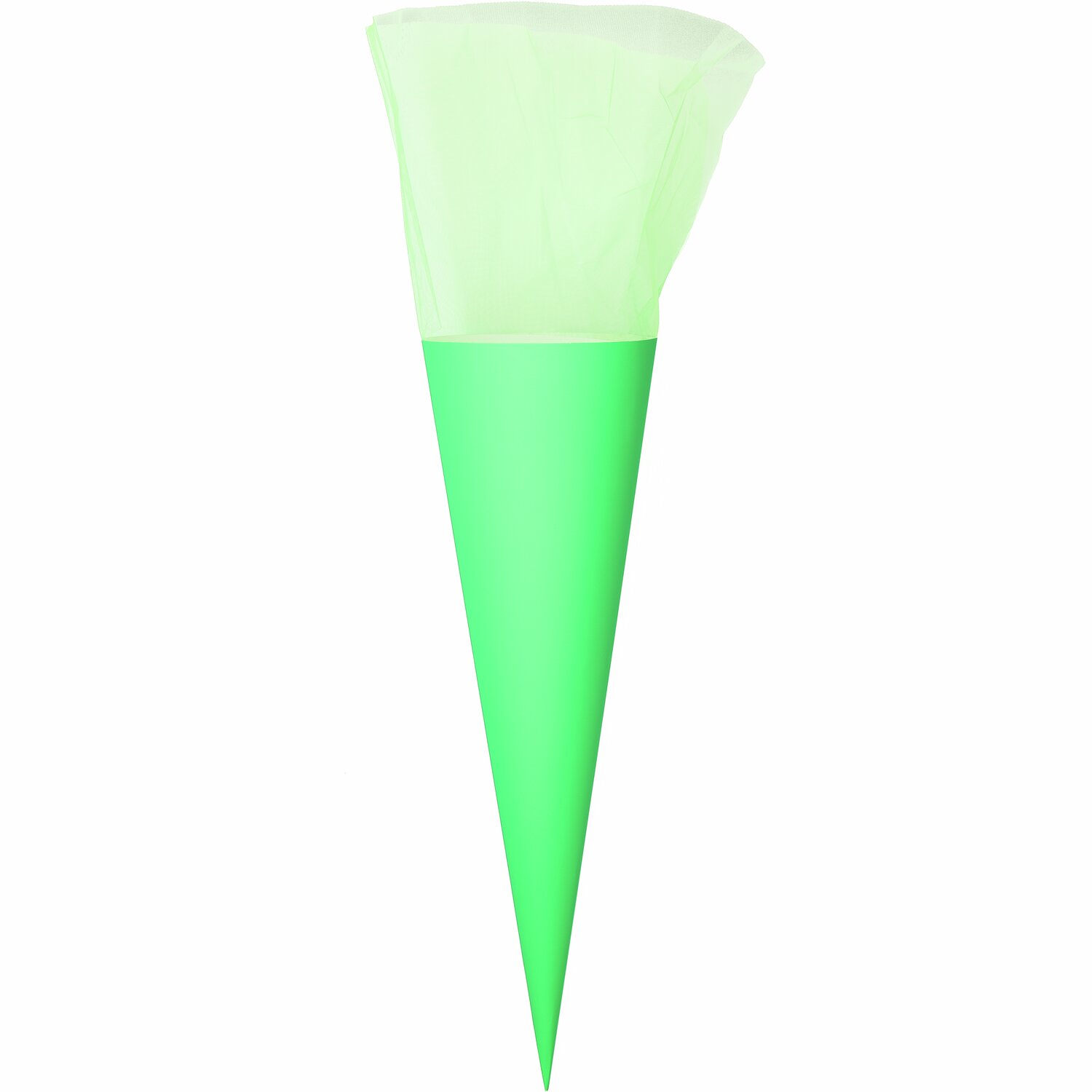 Schultüte Rohling mit Tüllverschluss Neon, 70cm, in leuchtendem Grün von Rico Design. Ideal für den Schulanfang.