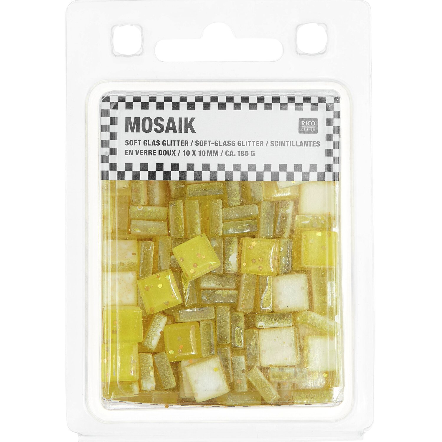 Soft-Glas Mosaiksteine Glitter 185g Farbe Gelb von Rico Design