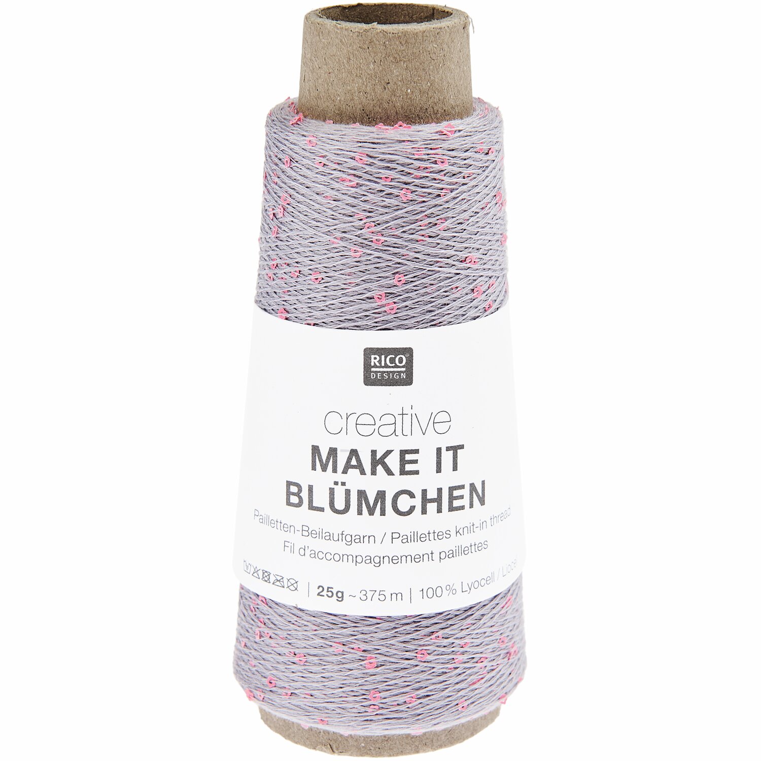 Creative Make It Blümchen Garnrolle von Rico Design, grau mit rosa Akzenten, 25g 375m.