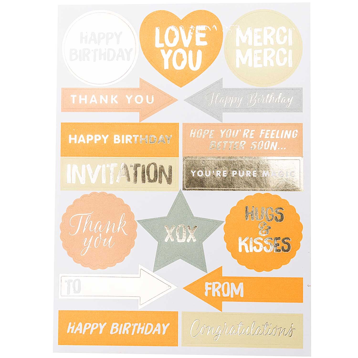 Paper Poetry Grußkartenset Crafted Nature blau mit verschiedenen Aufklebern in Orange und Gold für Anlässe wie Geburtstag und Dankesbotschaften.