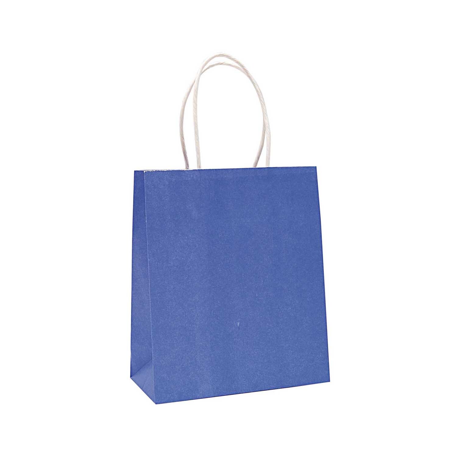 Papiertüte blau von Rico Design, aus Papier mit weißen Griffen, ideal für Geschenke.
