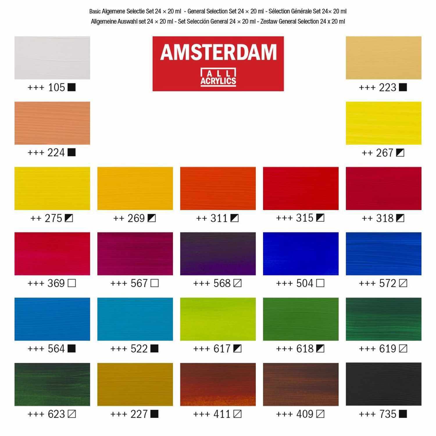Acrylfarbe Set 24x20ml: Mehrfarbige Auswahl an 24 Farben von AMSTERDAM, ideal für kreative Projekte.