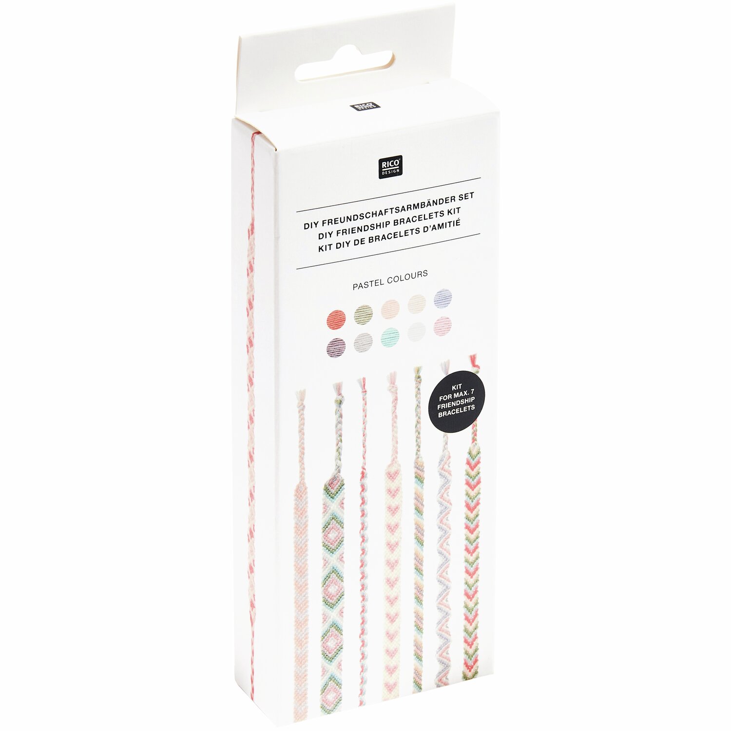 DIY Freundschaftsarmbänder Set Pastel Colours: Kreatives Set von Rico Design für bunte Armbänder. Ideal für Bastelprojekte und Geschenke.