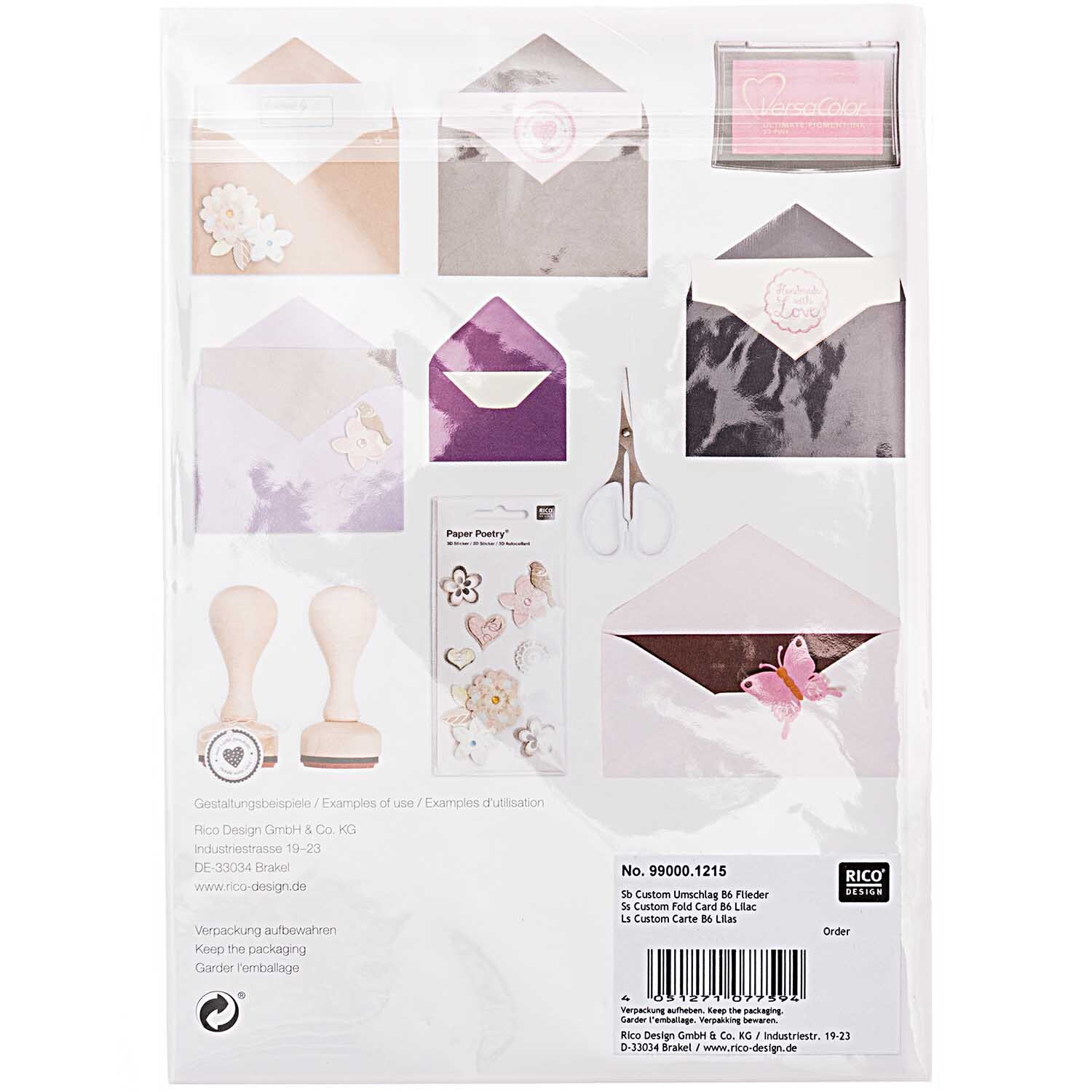 Kuvert Essentials B6 5 Stück: Set aus fliederfarbenen Umschlägen von Rico Design, ideal für kreative Bastelprojekte.