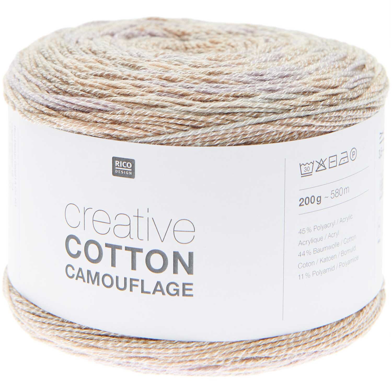 Creative Cotton Camouflage: Weiches Garn in Sandtönen von Rico Design, ideal für Strickprojekte.